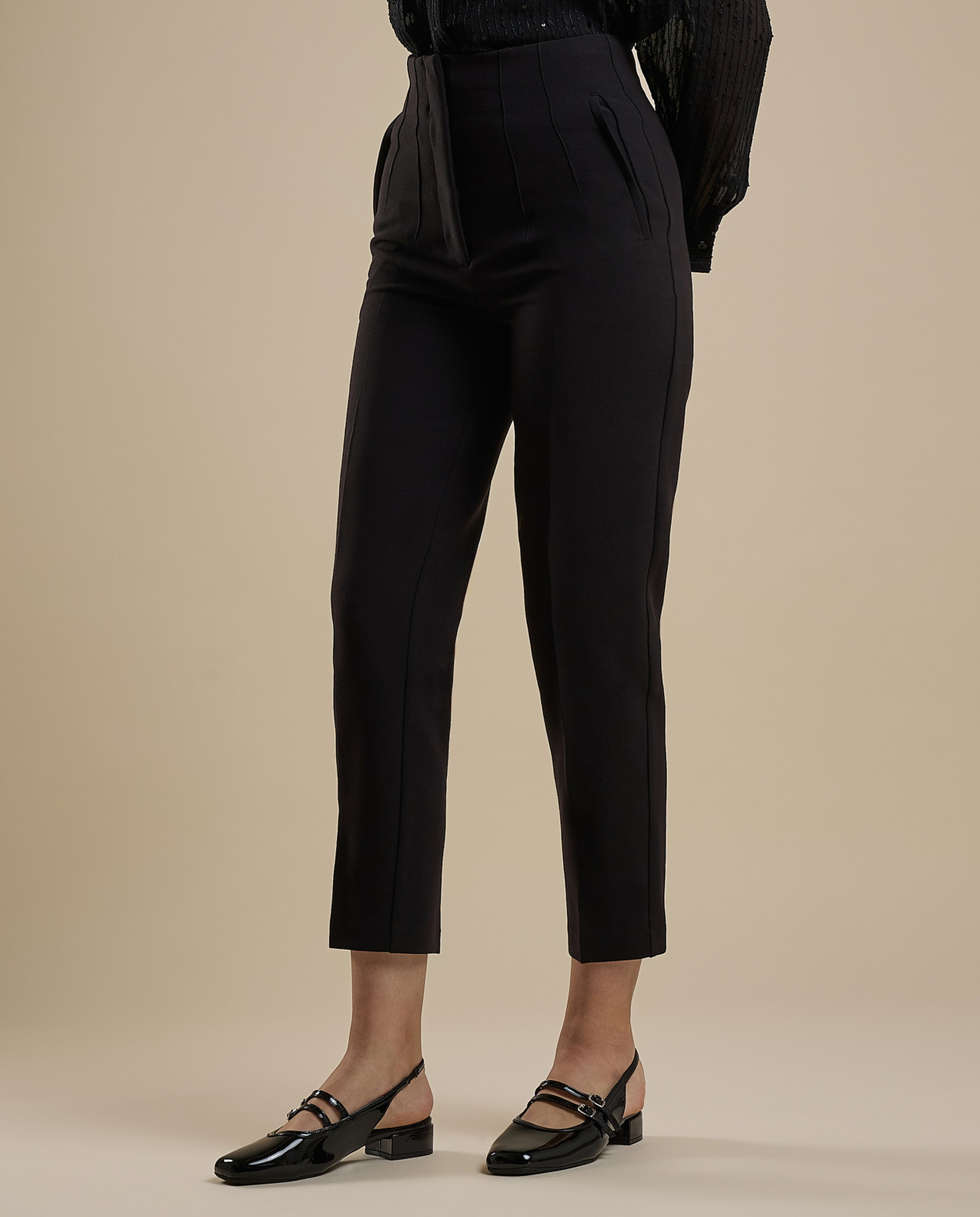 Solid Slim Fit Trousers with Button Closure