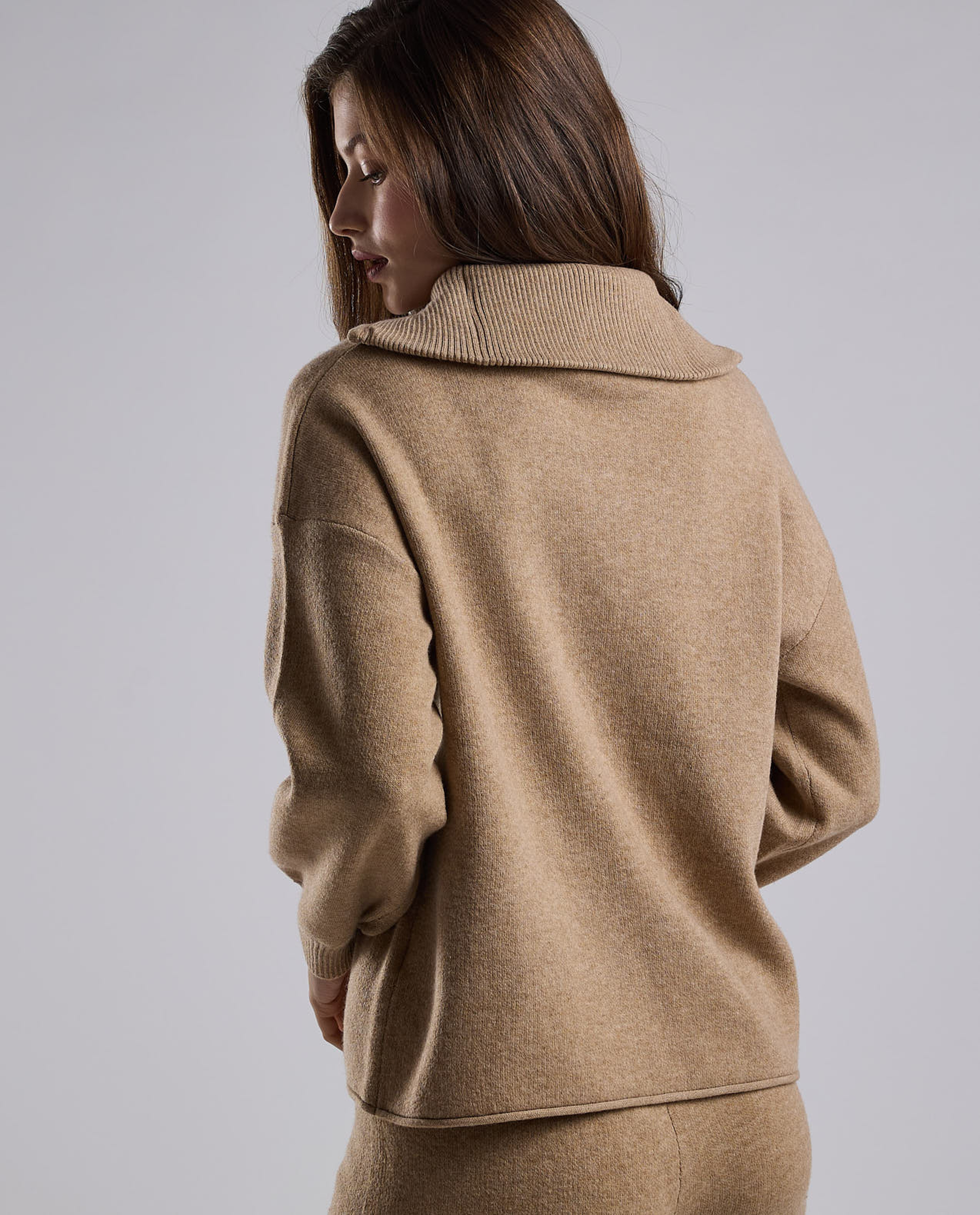 Textured Sweatshirt with High Neck and Long Sleeves