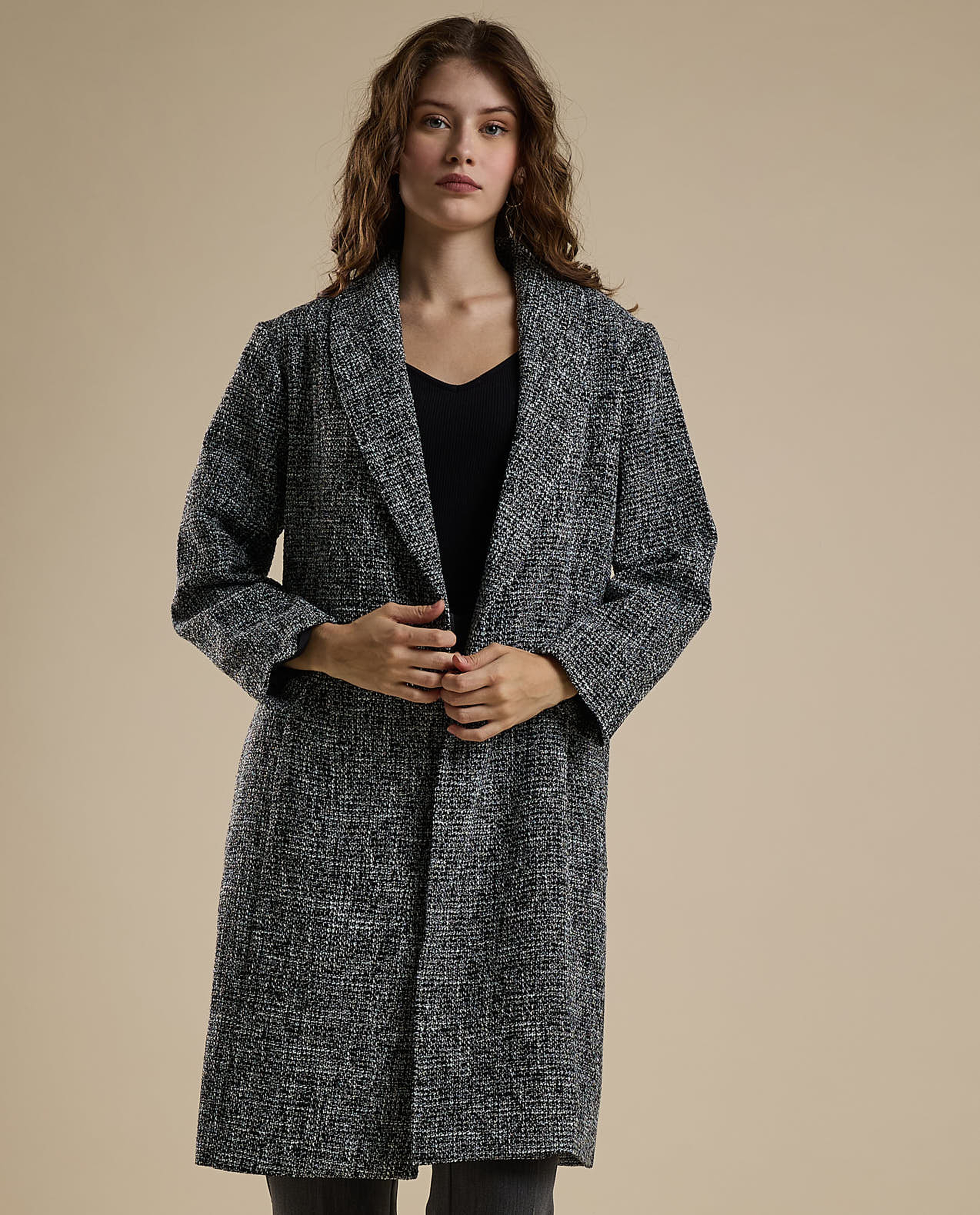 Textured Overcoat with Button Closure