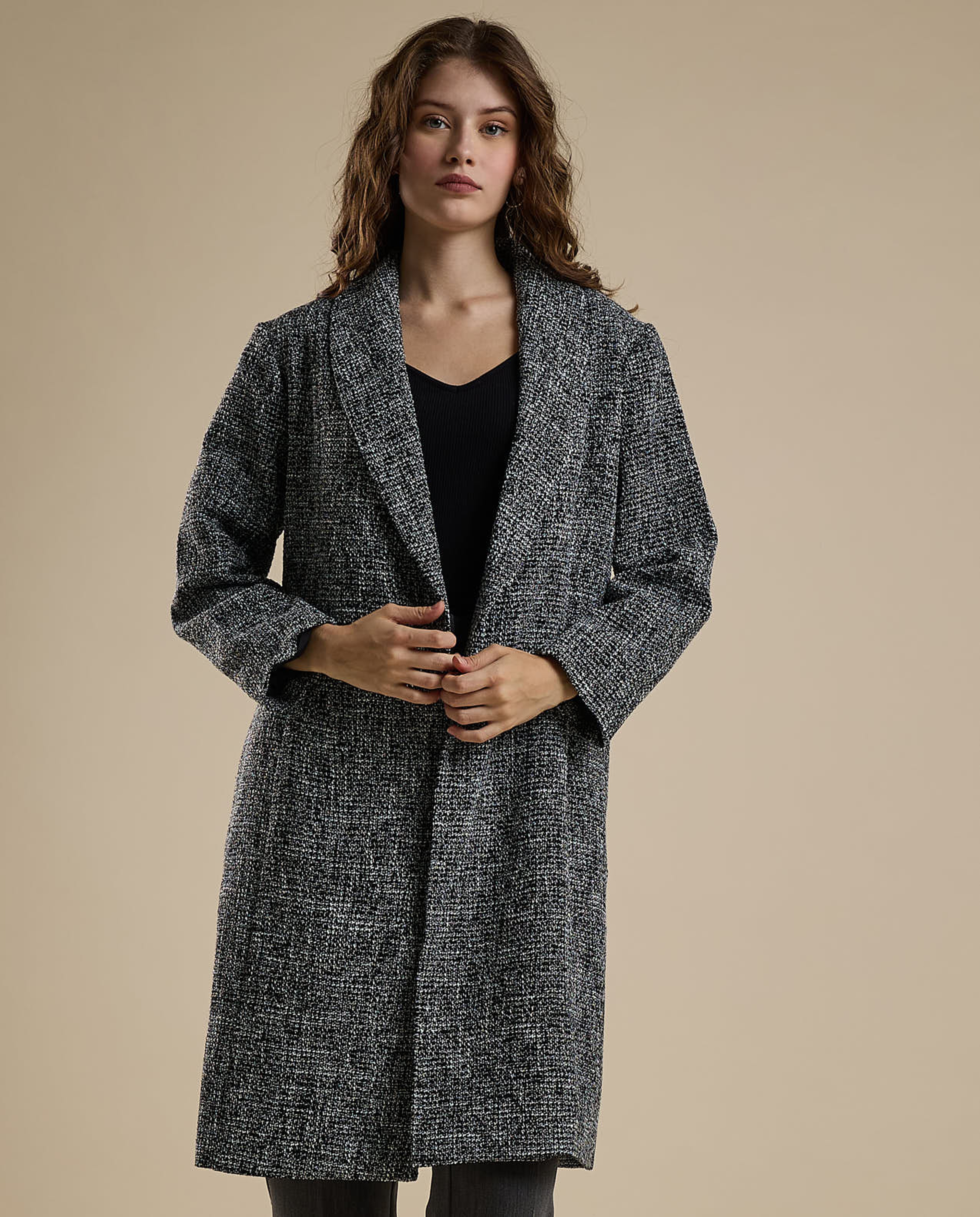 Textured Overcoat with Button Closure