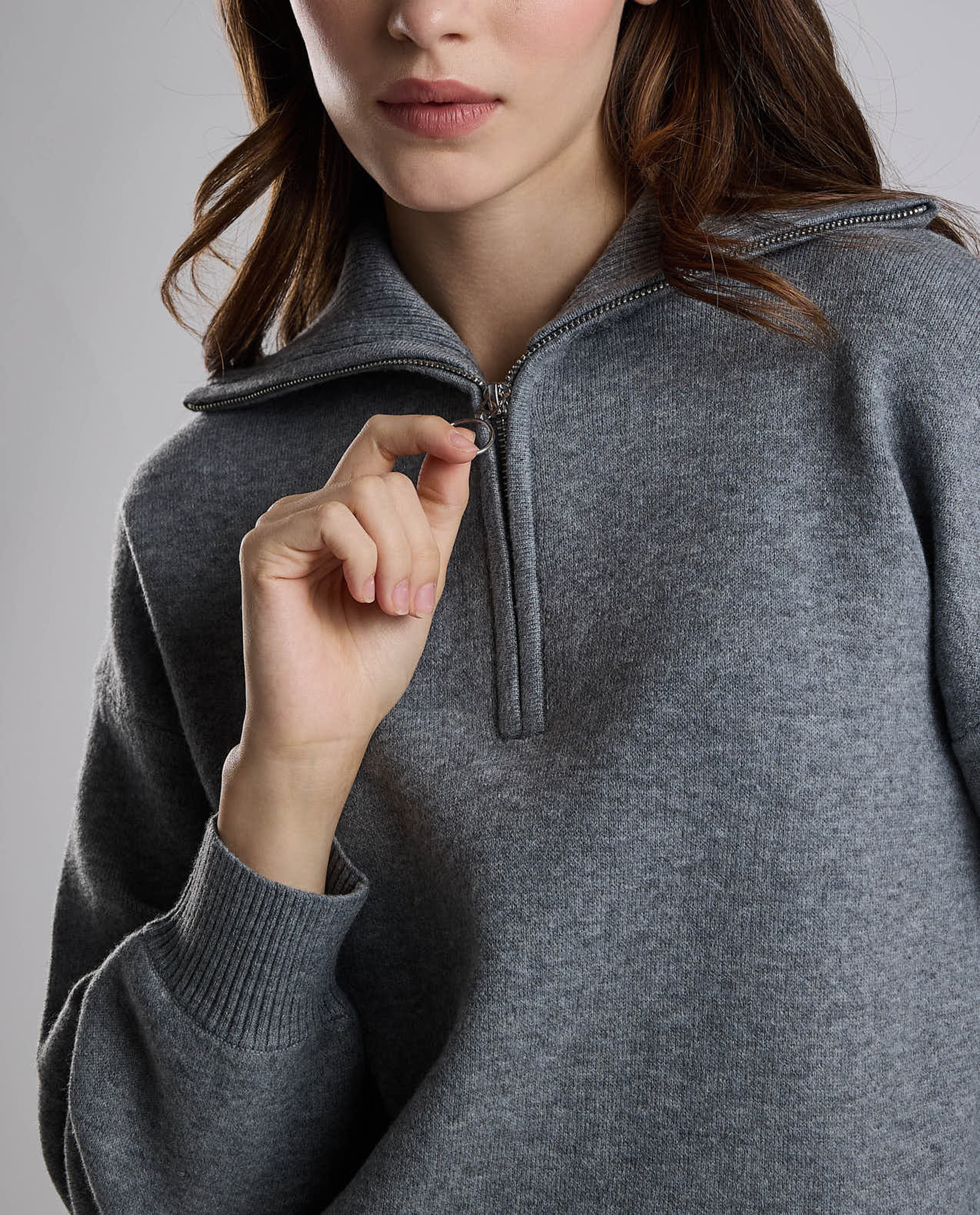 Textured Sweatshirt with High Neck and Long Sleeves
