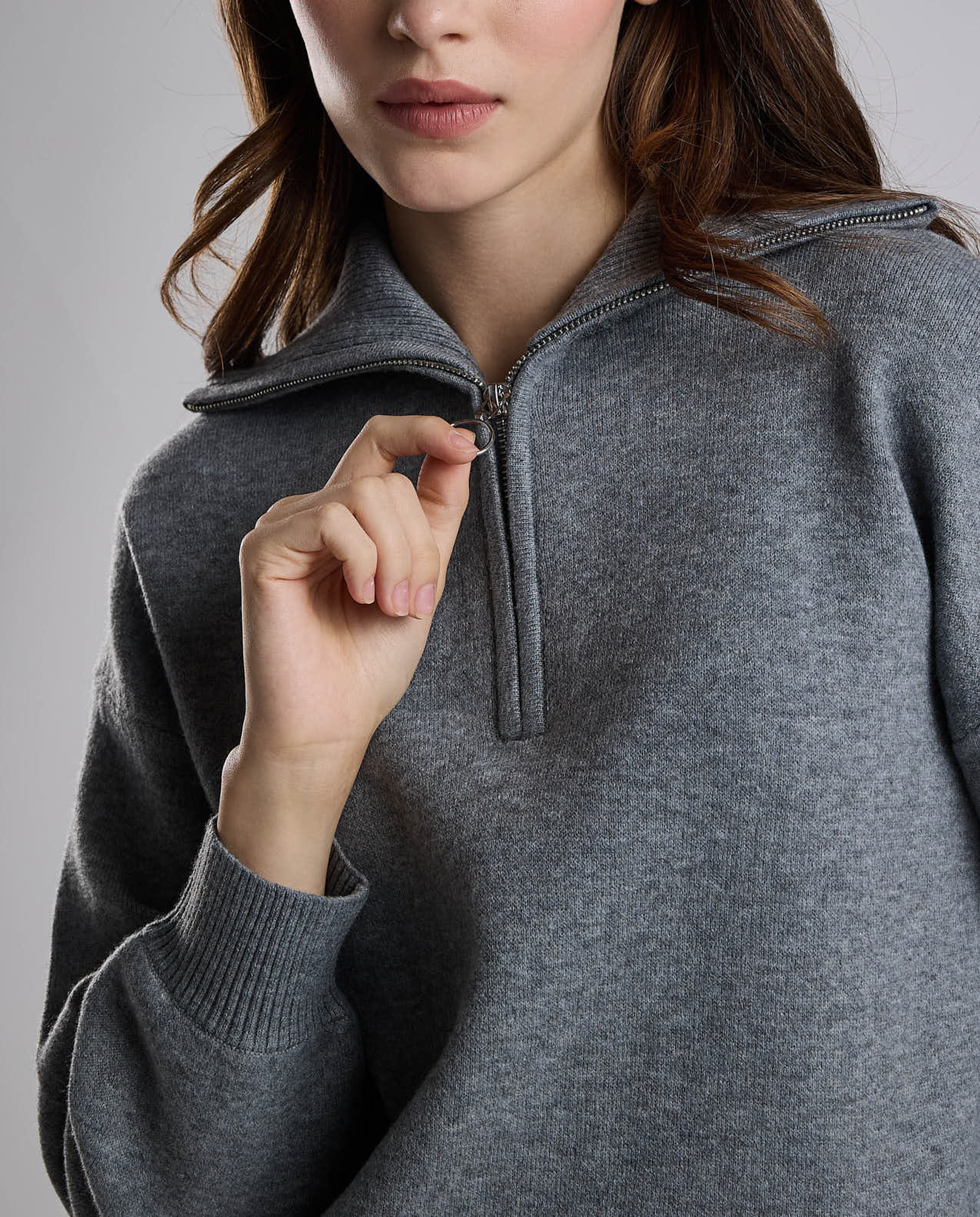 Textured Sweatshirt with High Neck and Long Sleeves