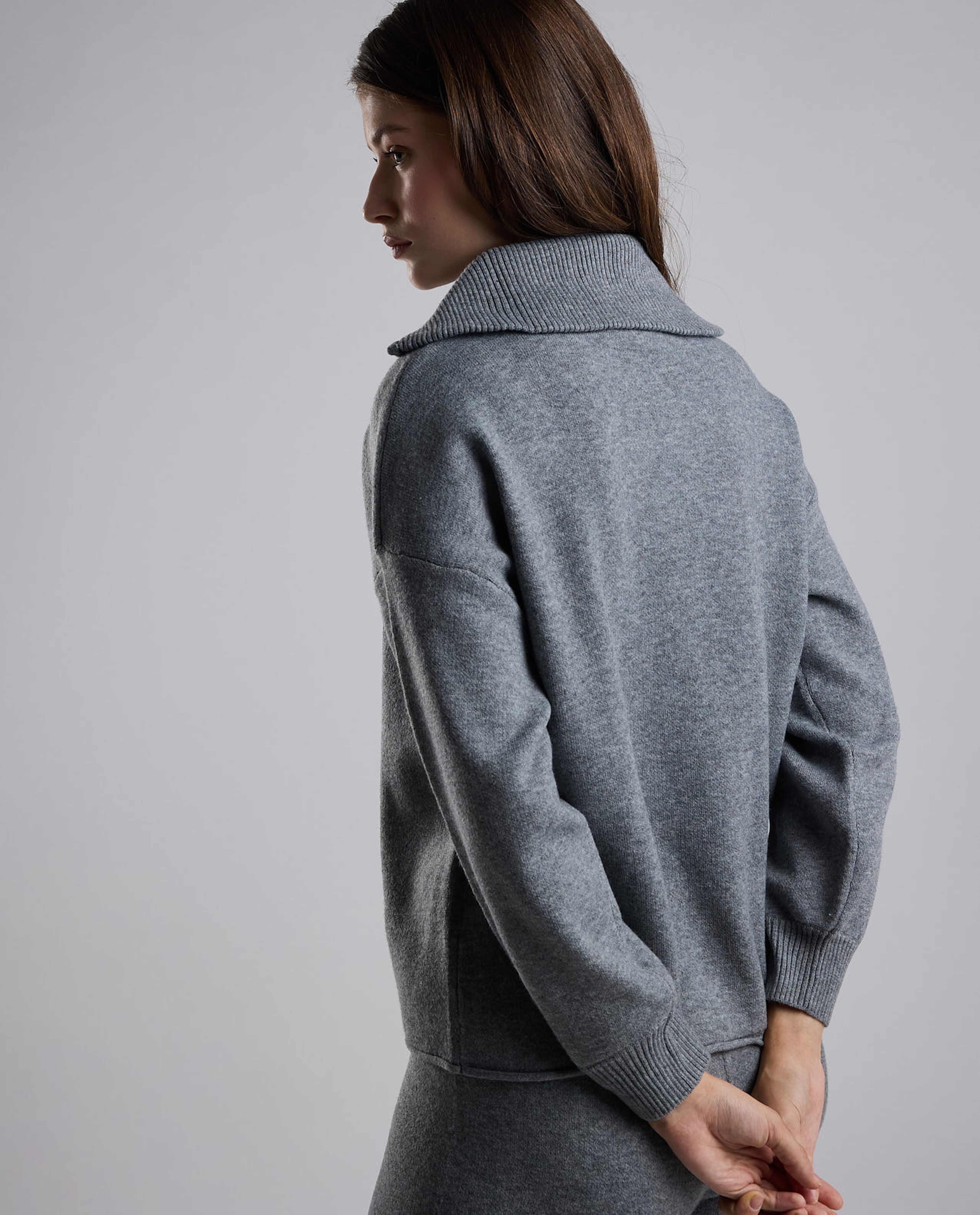 Textured Sweatshirt with High Neck and Long Sleeves