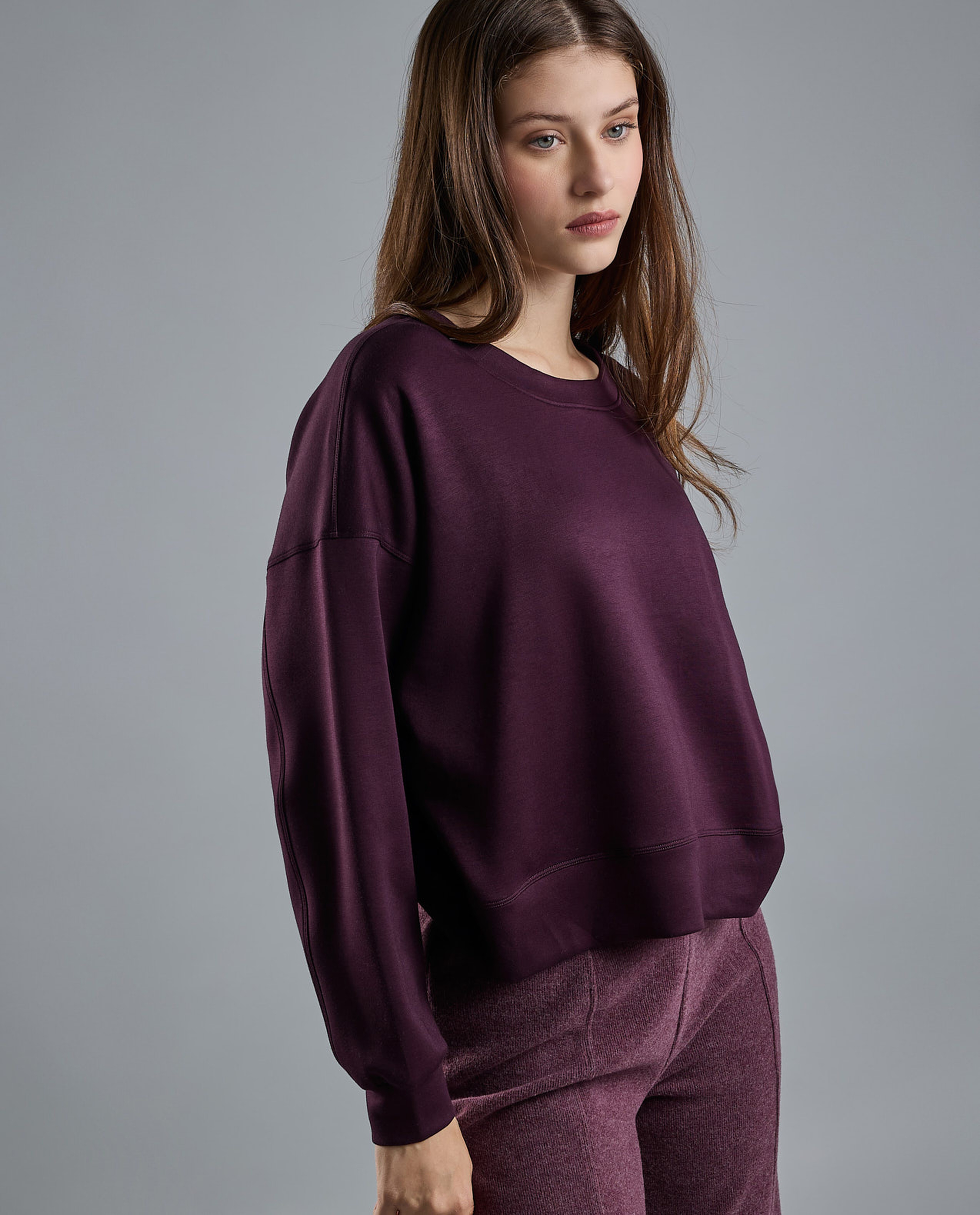 Solid Sweatshirt with Crew Neck and Long Sleeves