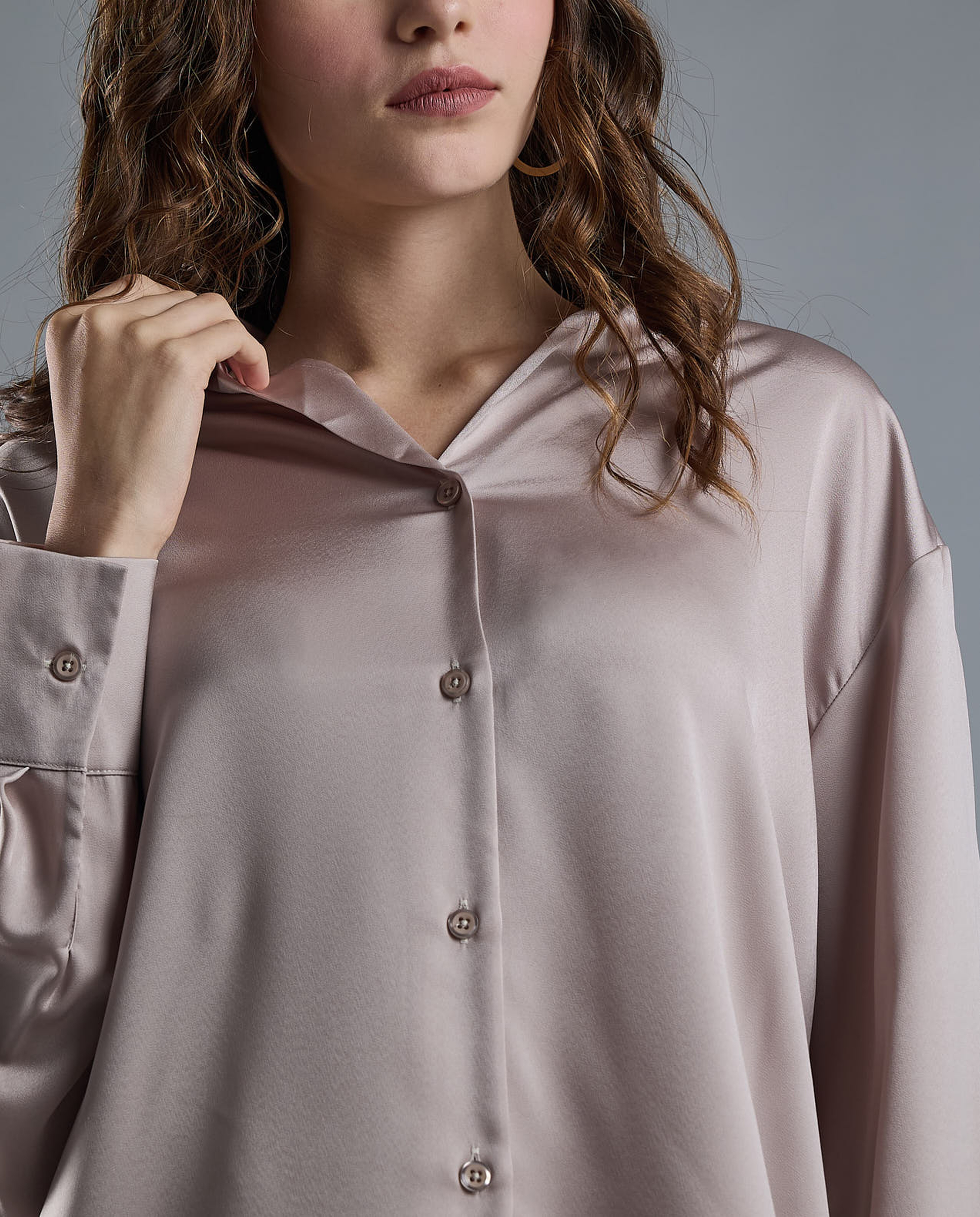 Solid Shirt with Classic Collar and Long Sleeves