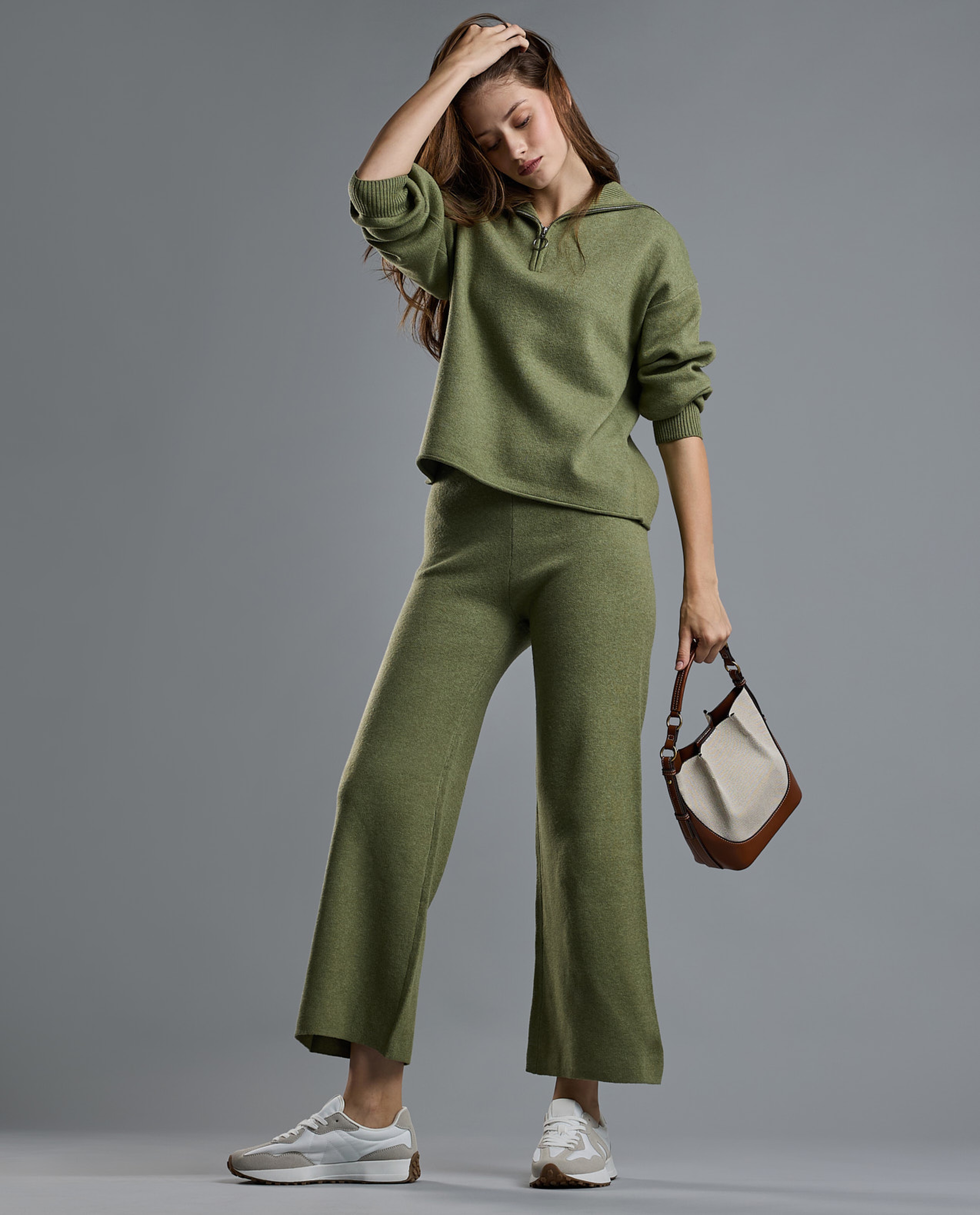 Textured Knit Pants with Elastic Waist