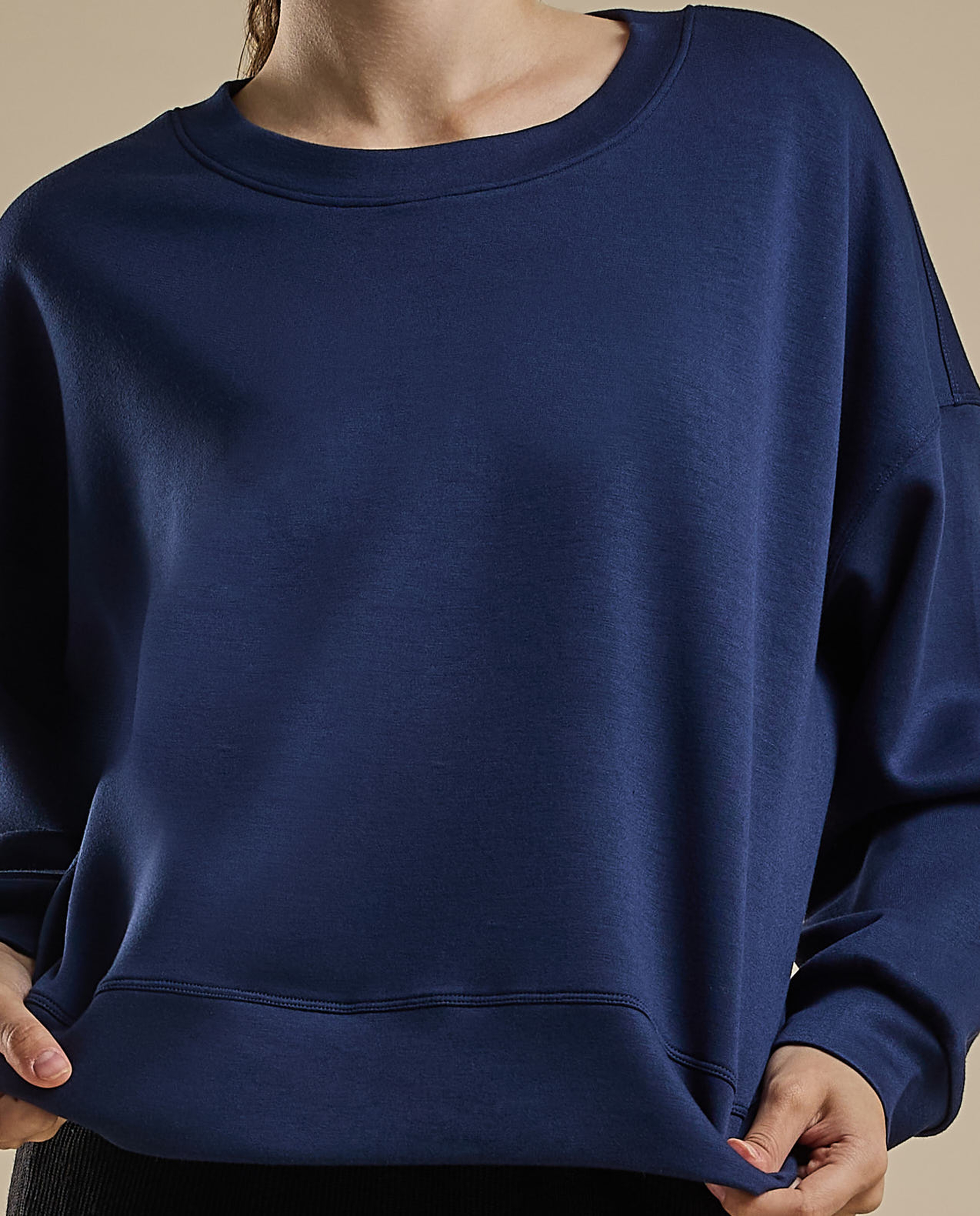Solid Sweatshirt with Crew Neck and Long Sleeves
