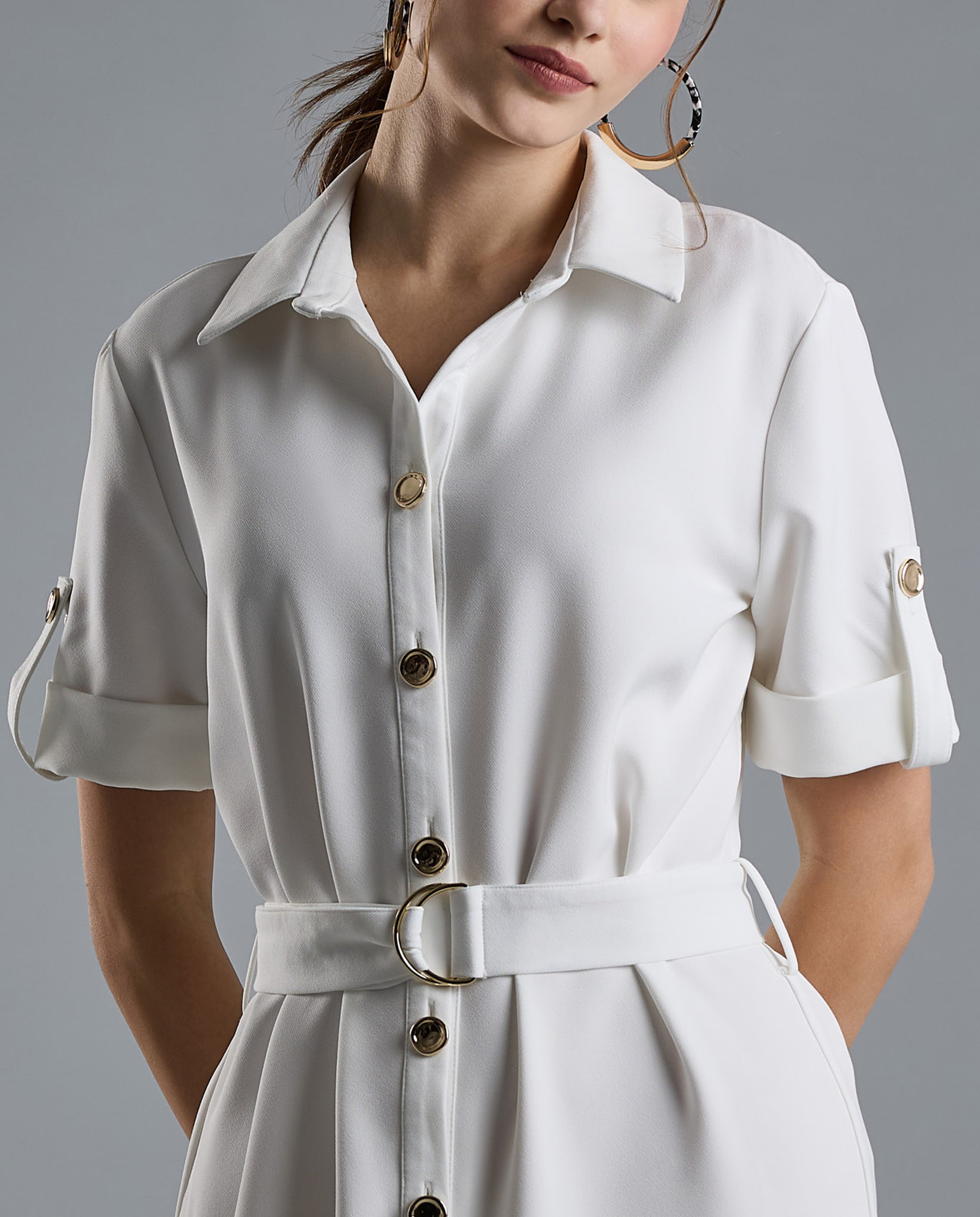 Solid Shirt Dress with Short Sleeves