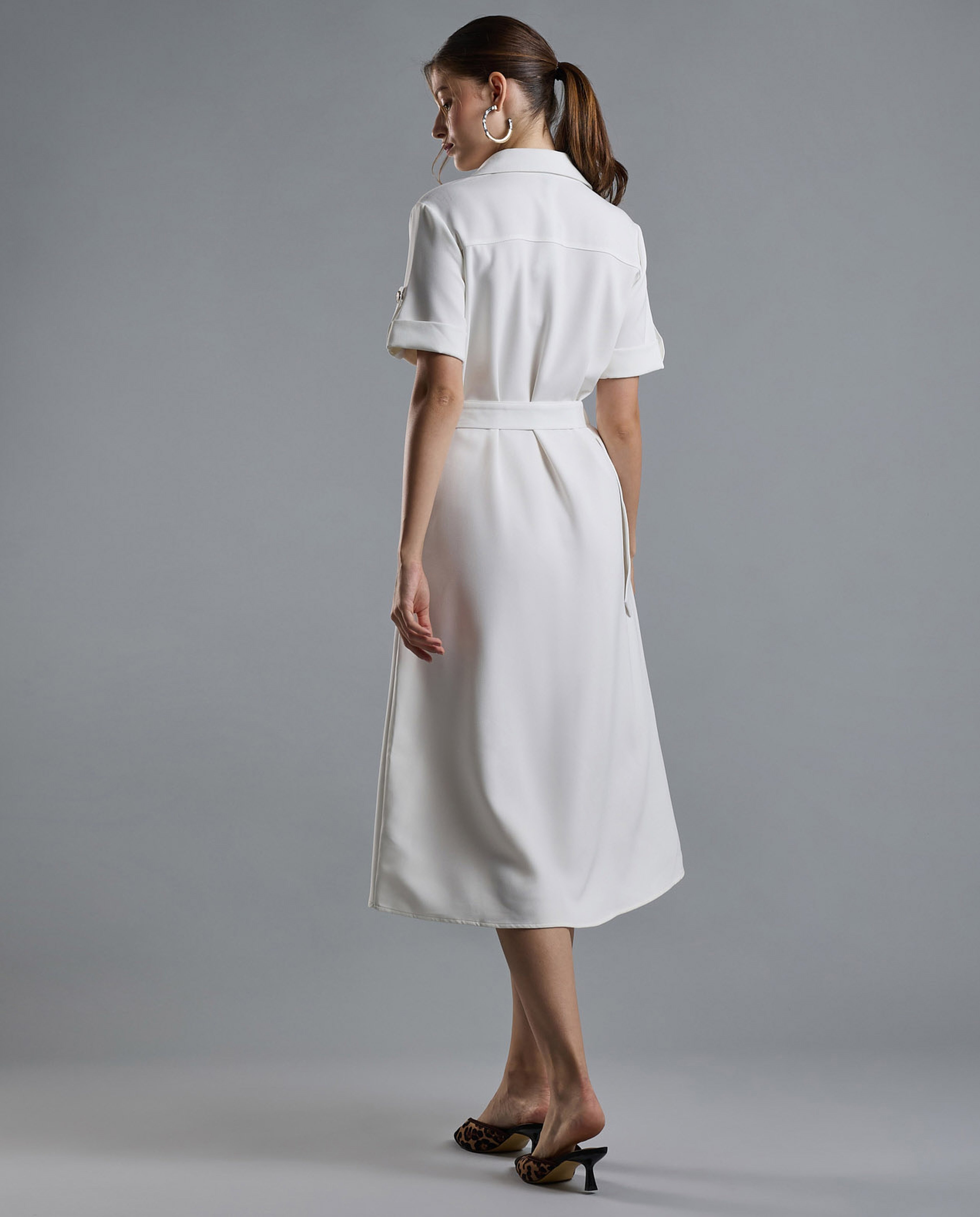 Solid Shirt Dress with Short Sleeves