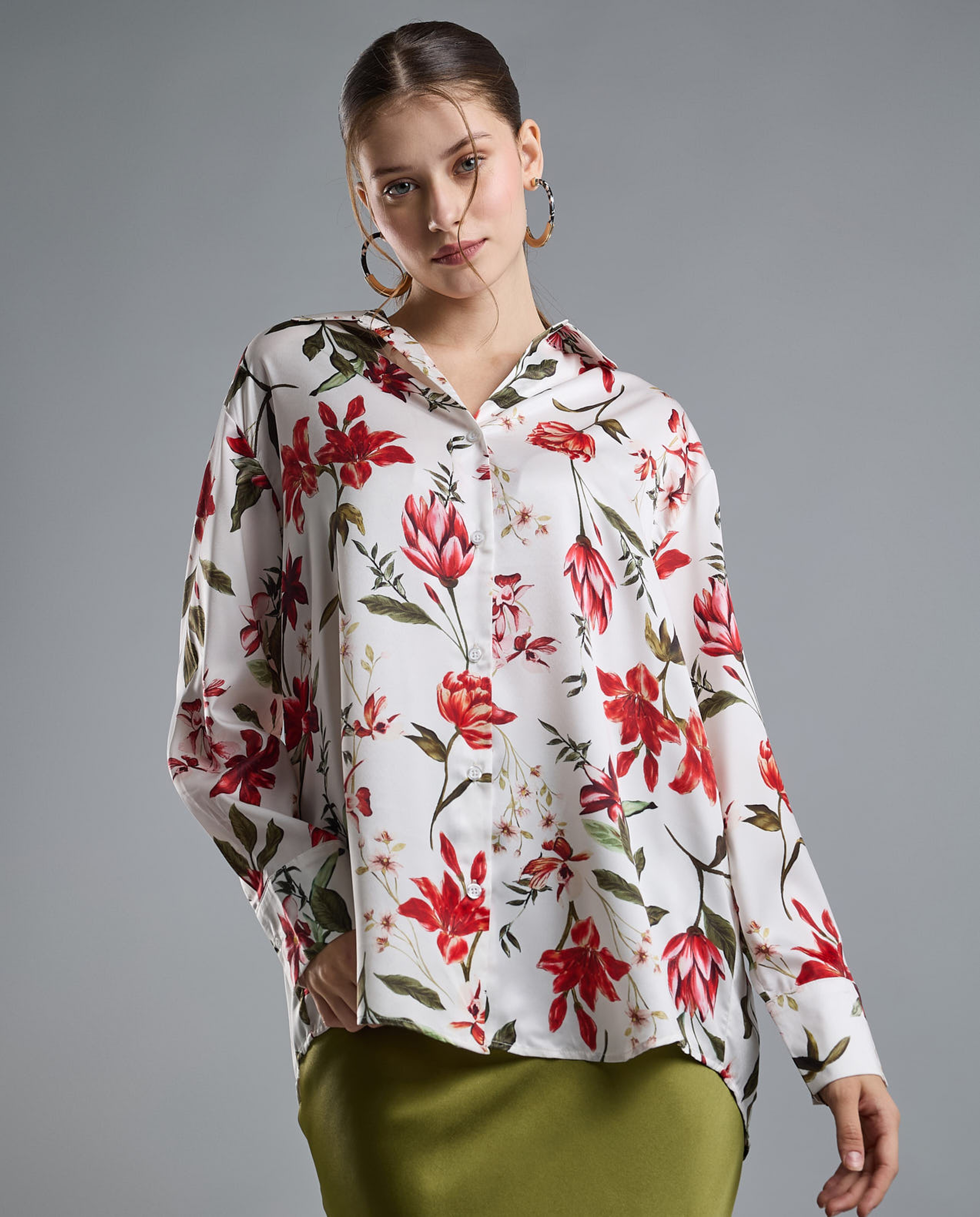 Floral Print Shirt with Classic Collar and Long Sleeves