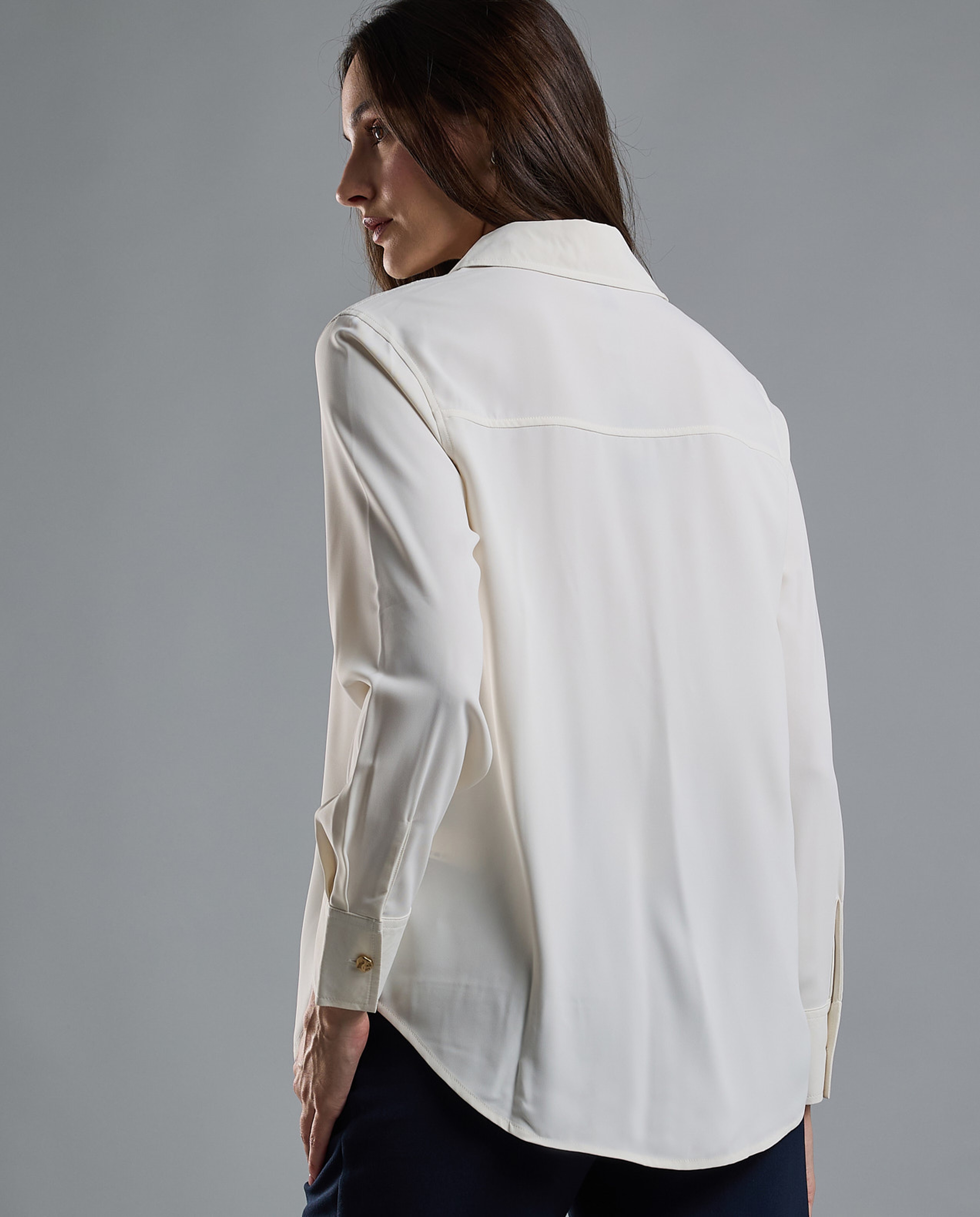 Solid Shirt with Classic Collar and Long Sleeves