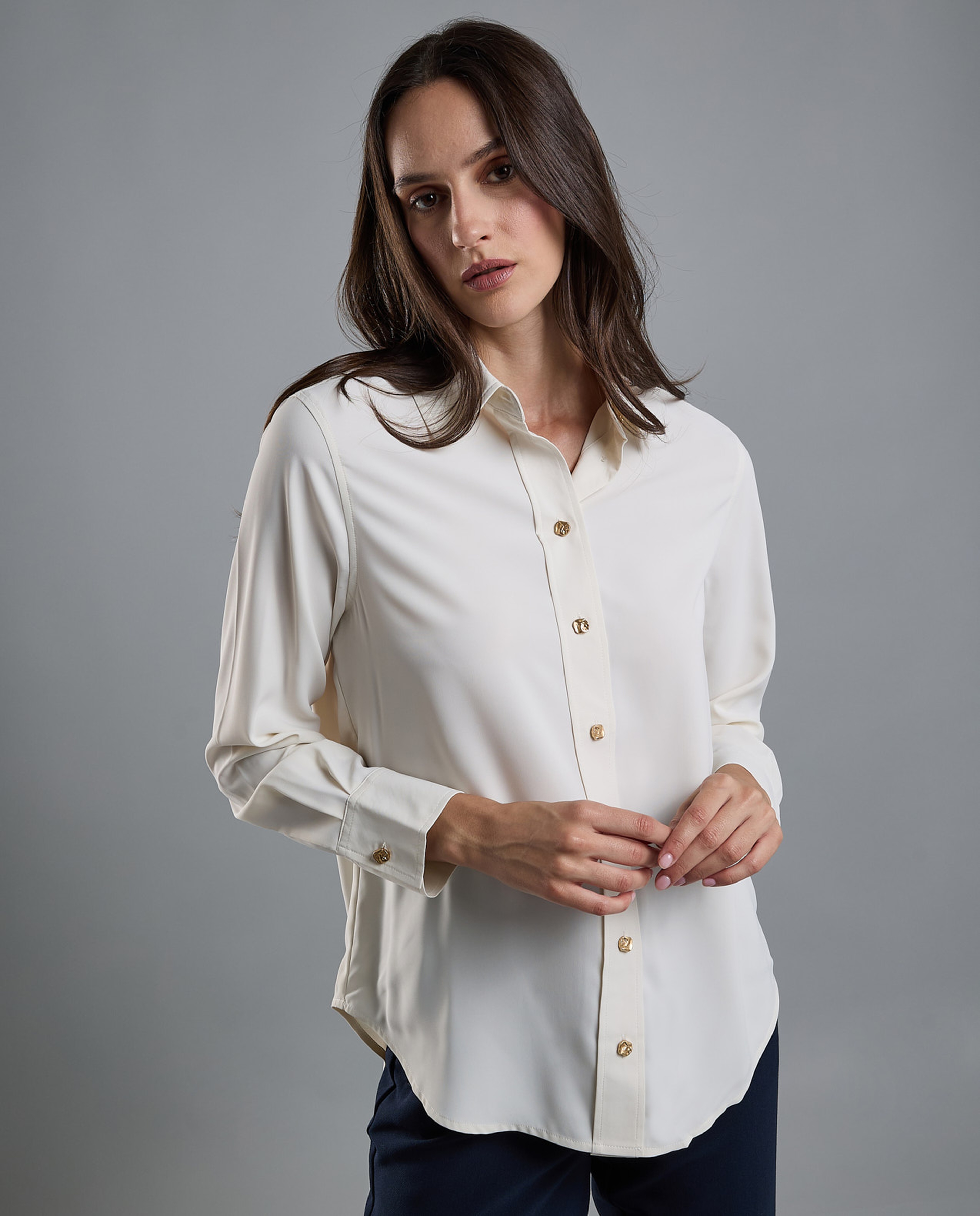 Solid Shirt with Classic Collar and Long Sleeves