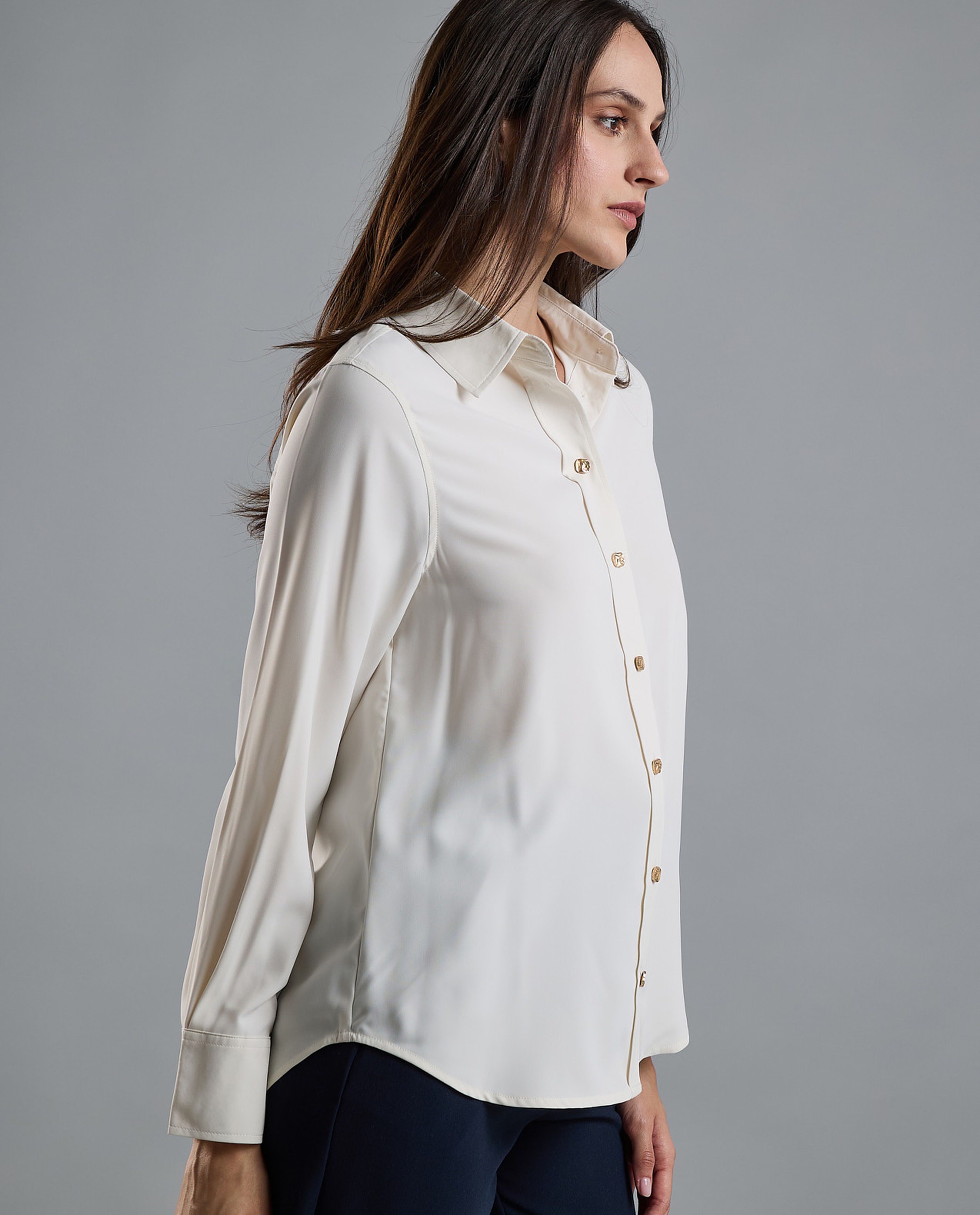 Solid Shirt with Classic Collar and Long Sleeves