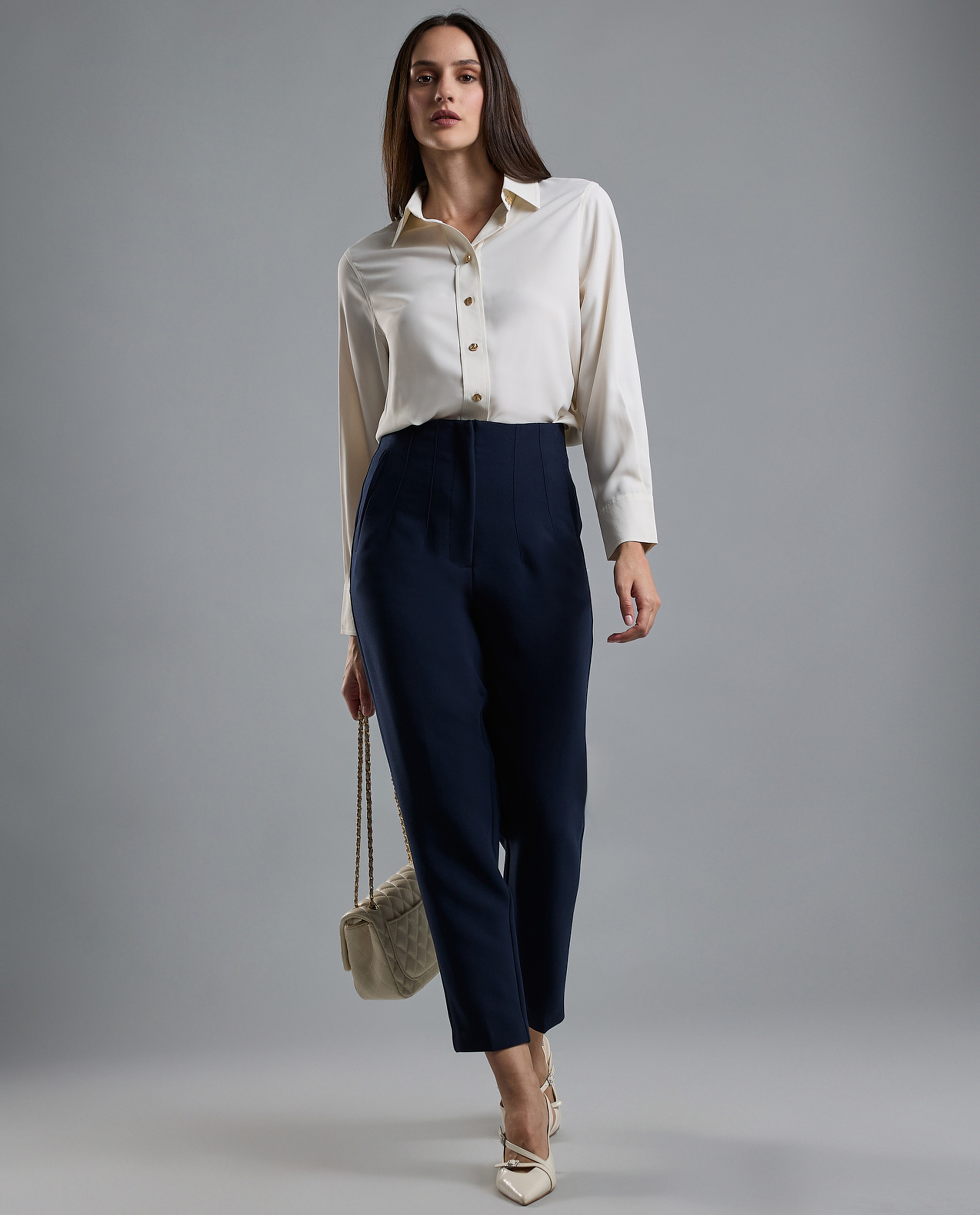 Solid Shirt with Classic Collar and Long Sleeves