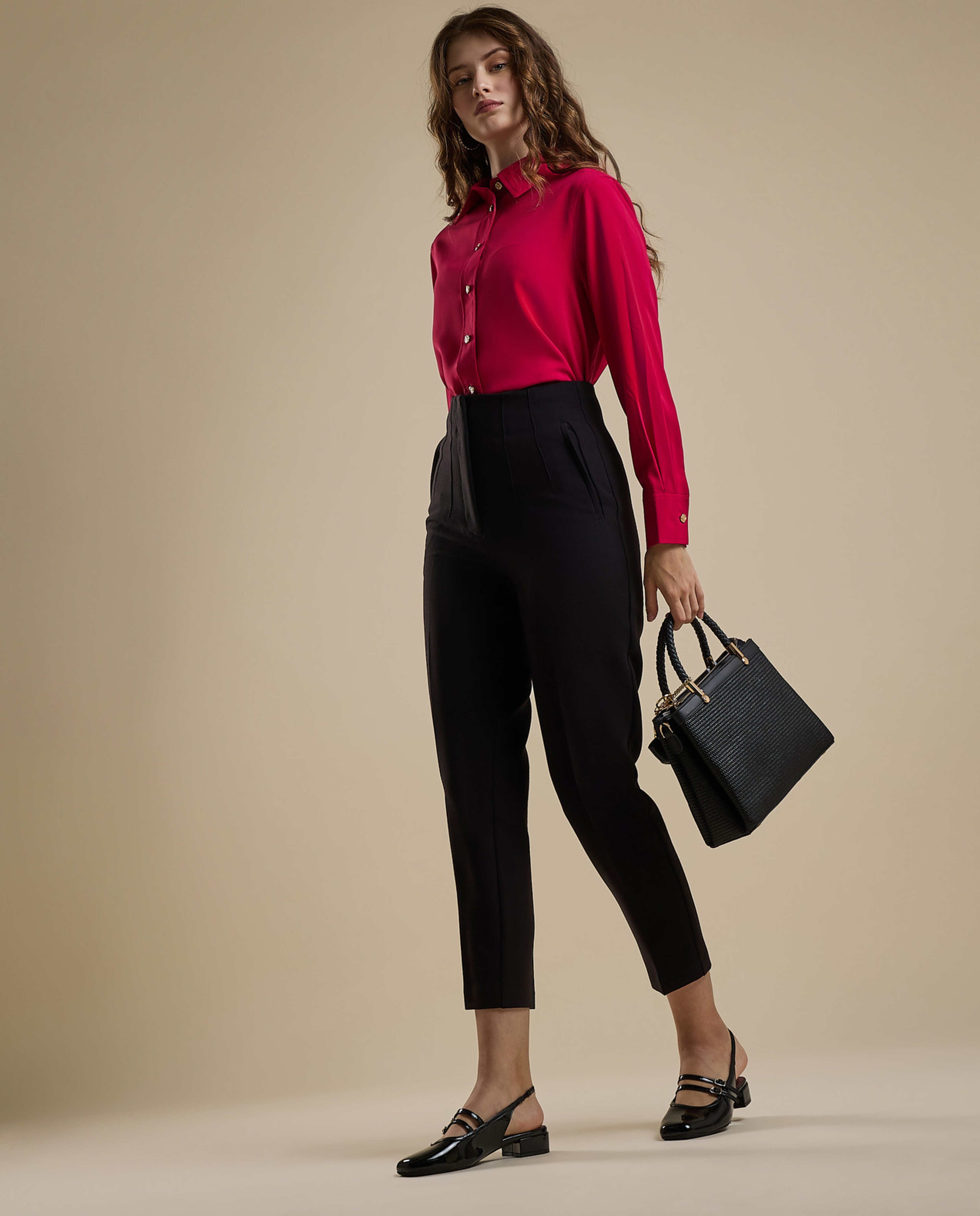 Solid Shirt with Classic Collar and Long Sleeves