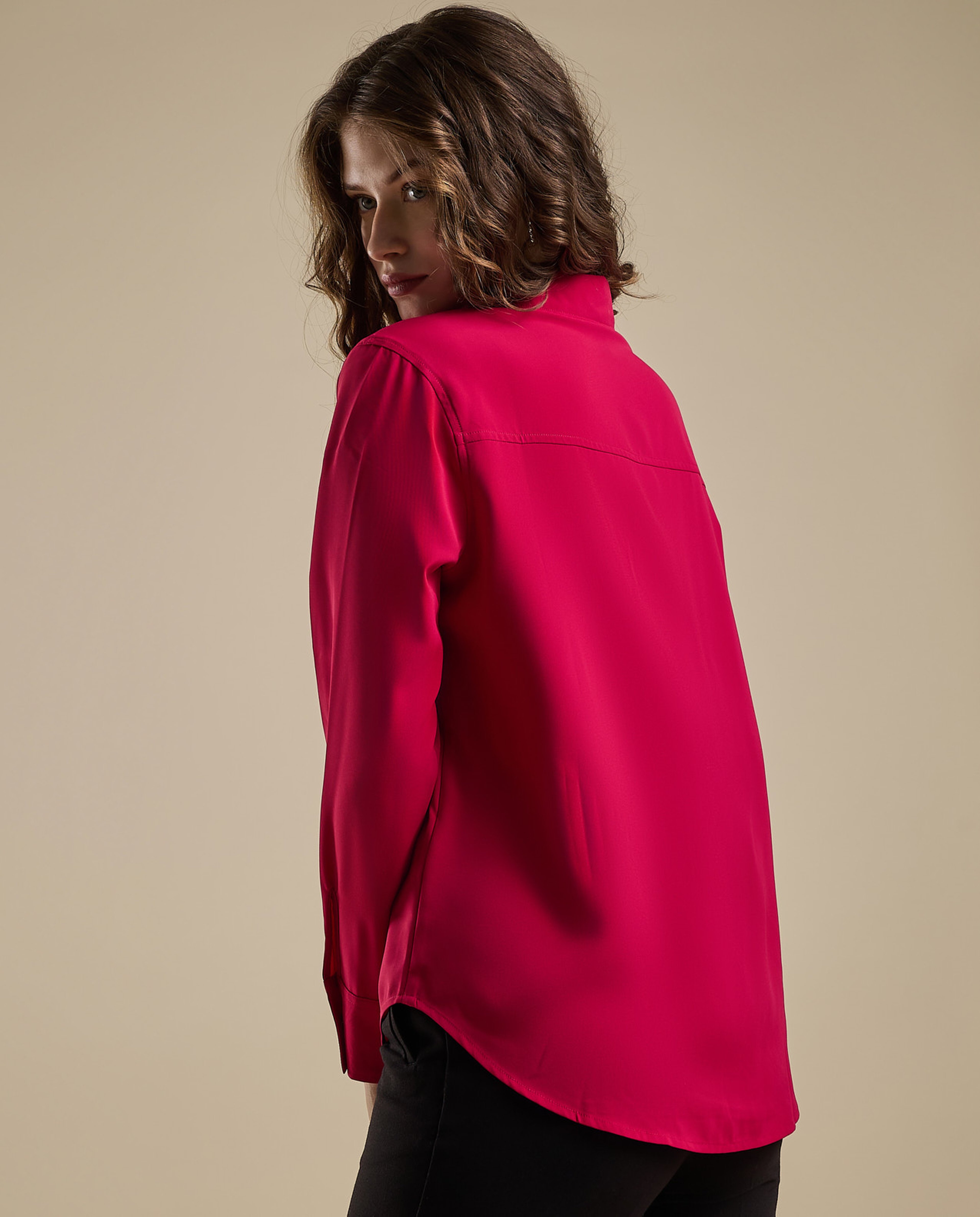 Solid Shirt with Classic Collar and Long Sleeves