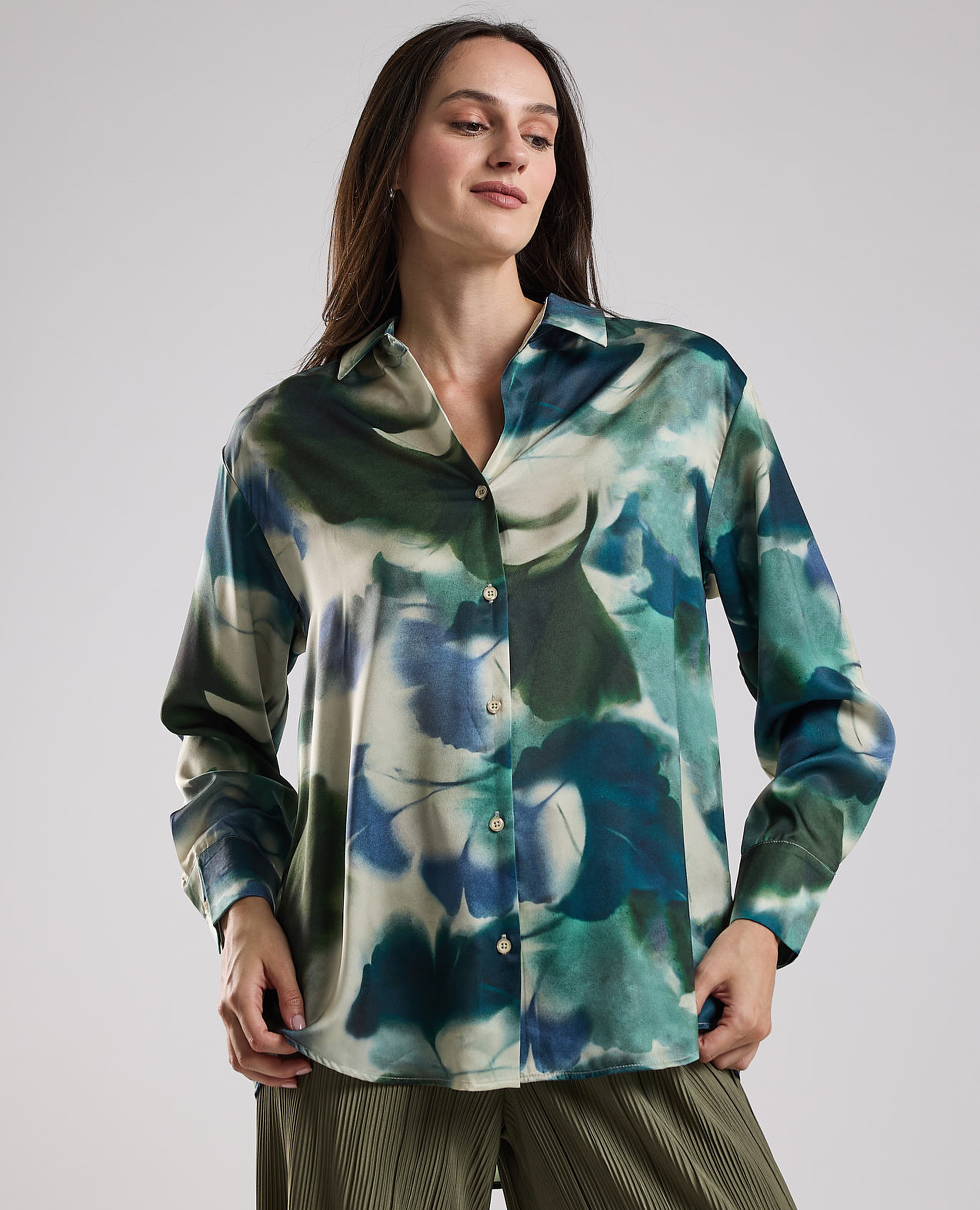 Printed Shirt with Classic Collar and Long Sleeves