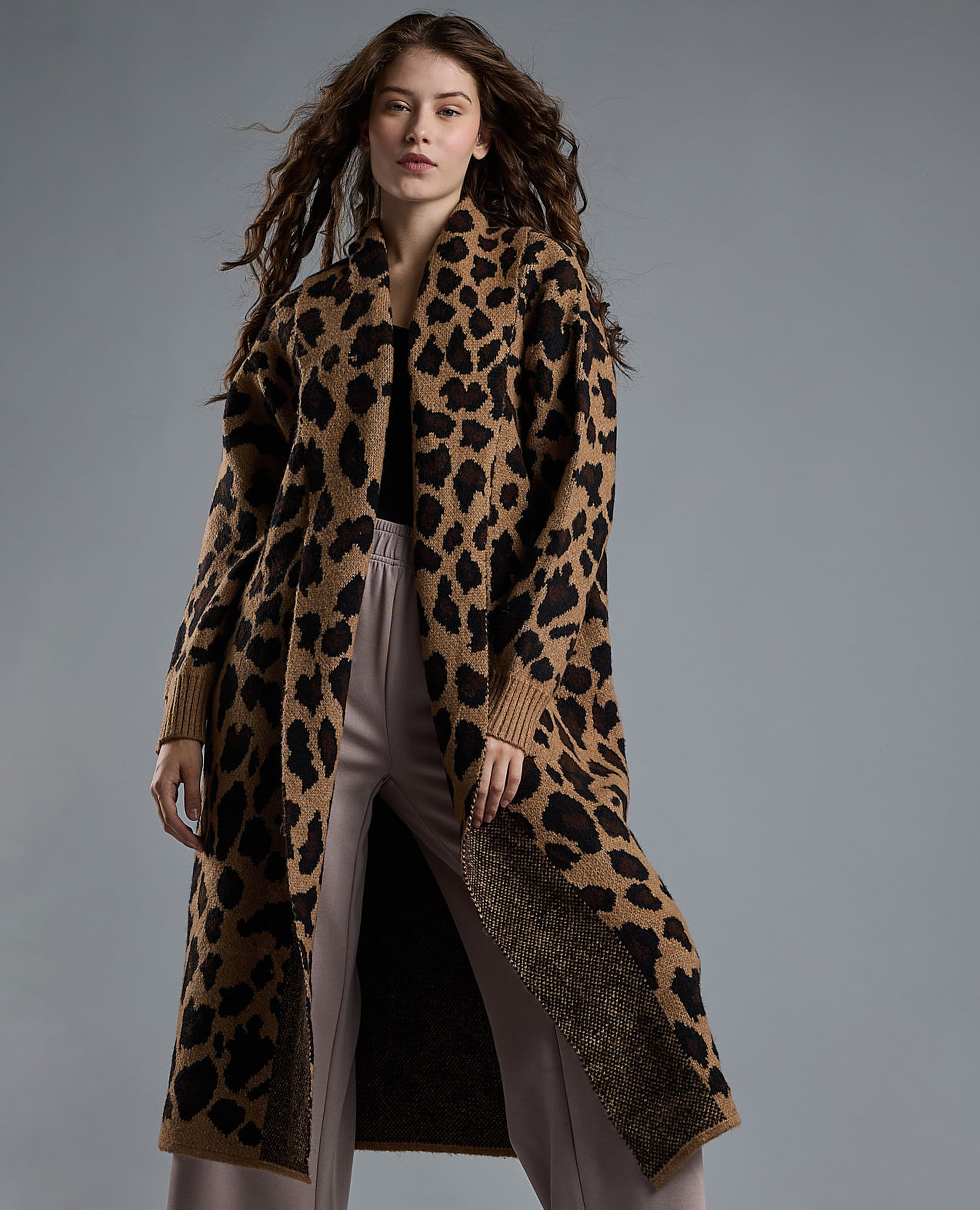 Animal Patterned Overcoat with Button Closure