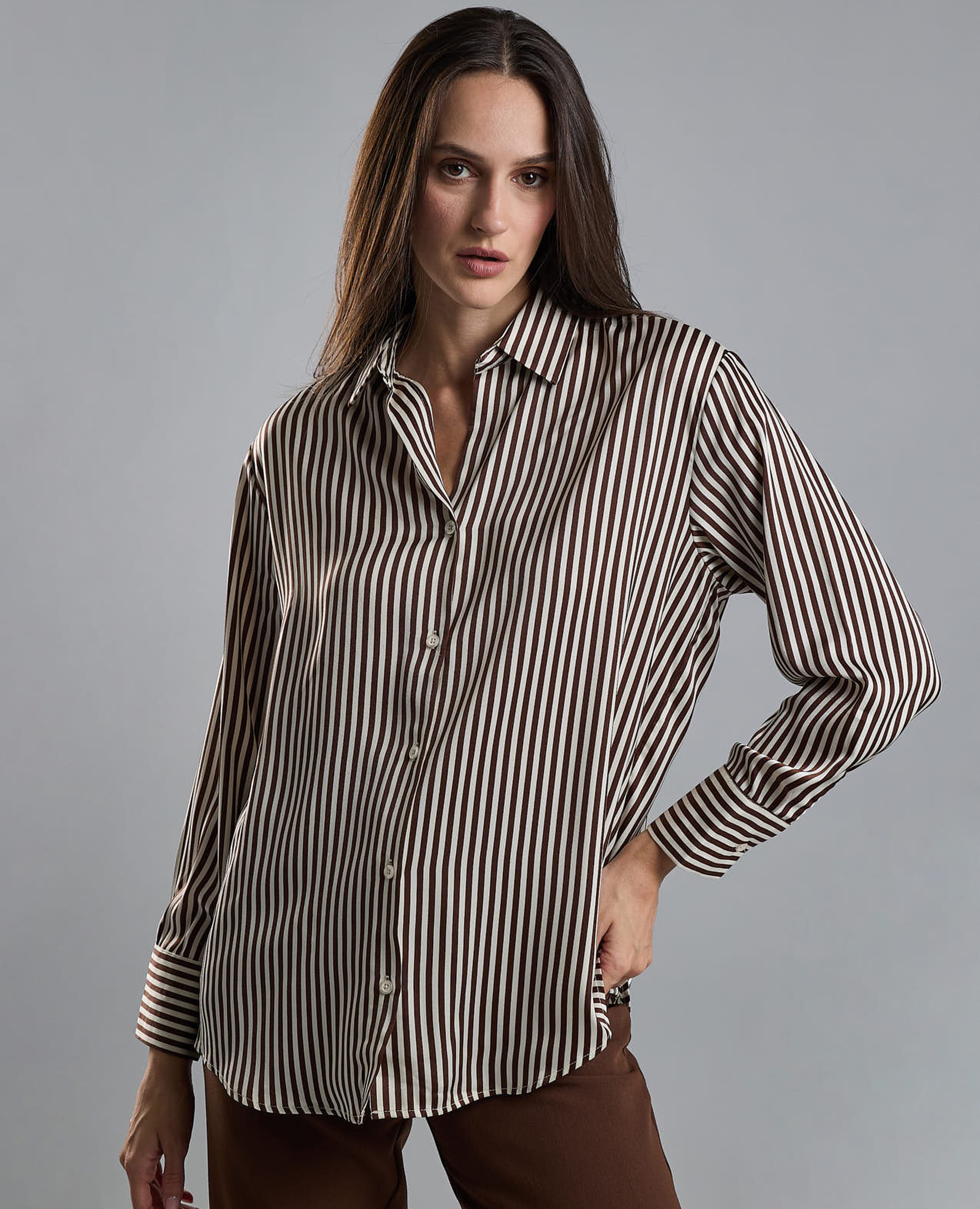 Striped Shirt with Classic Collar and Long Sleeves