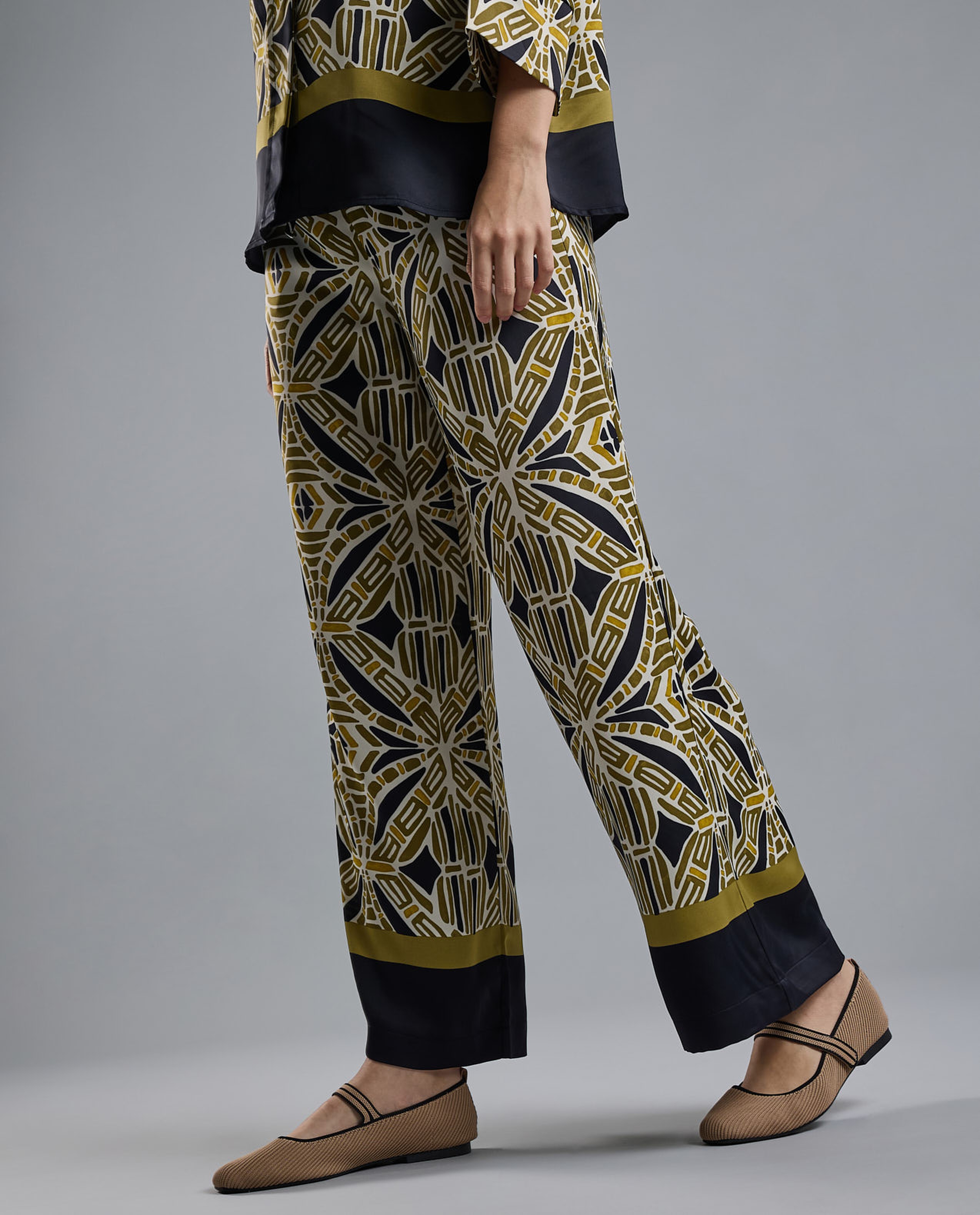Printed Wide Leg Pants with Drawstring Waist