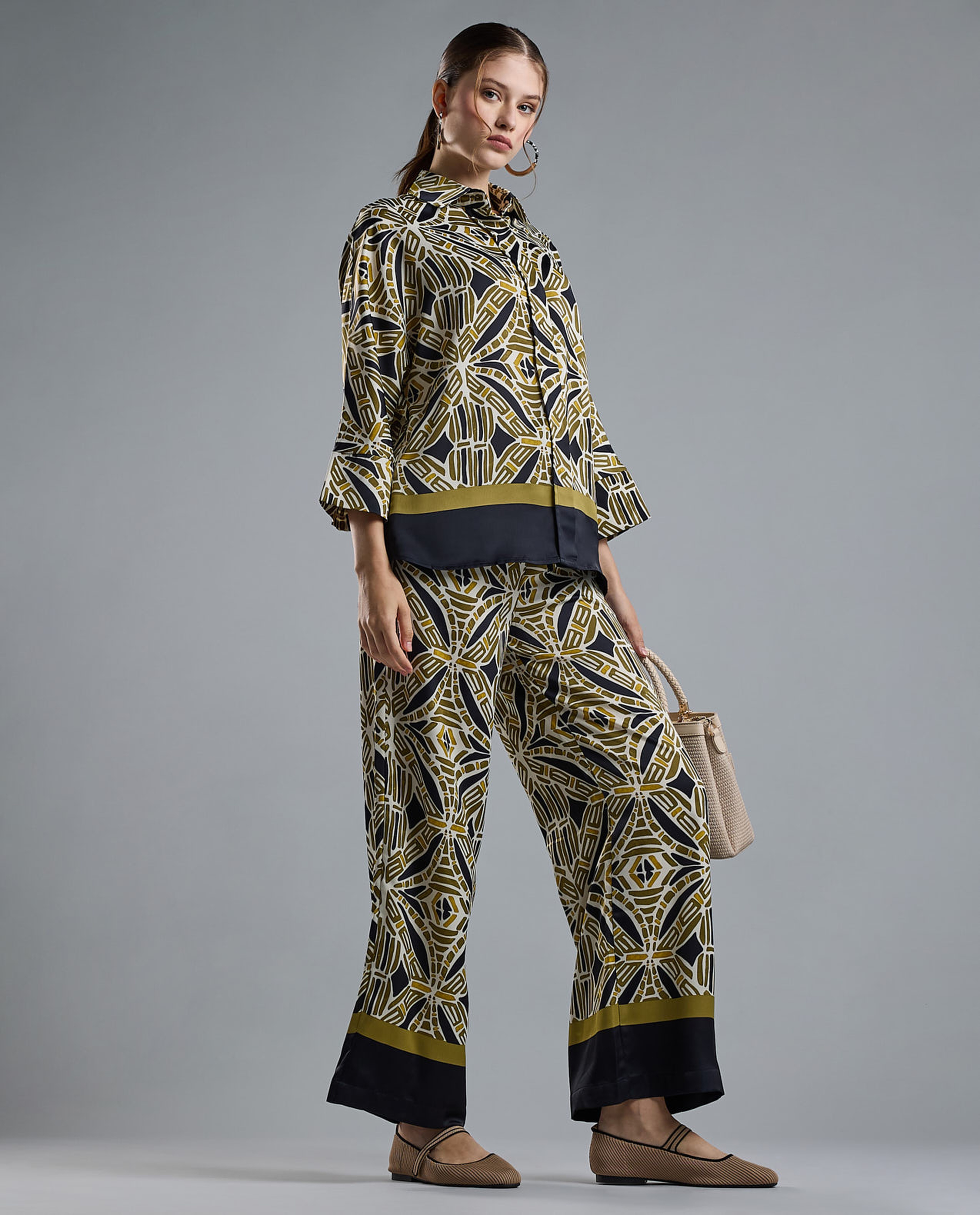 Printed Wide Leg Pants with Drawstring Waist