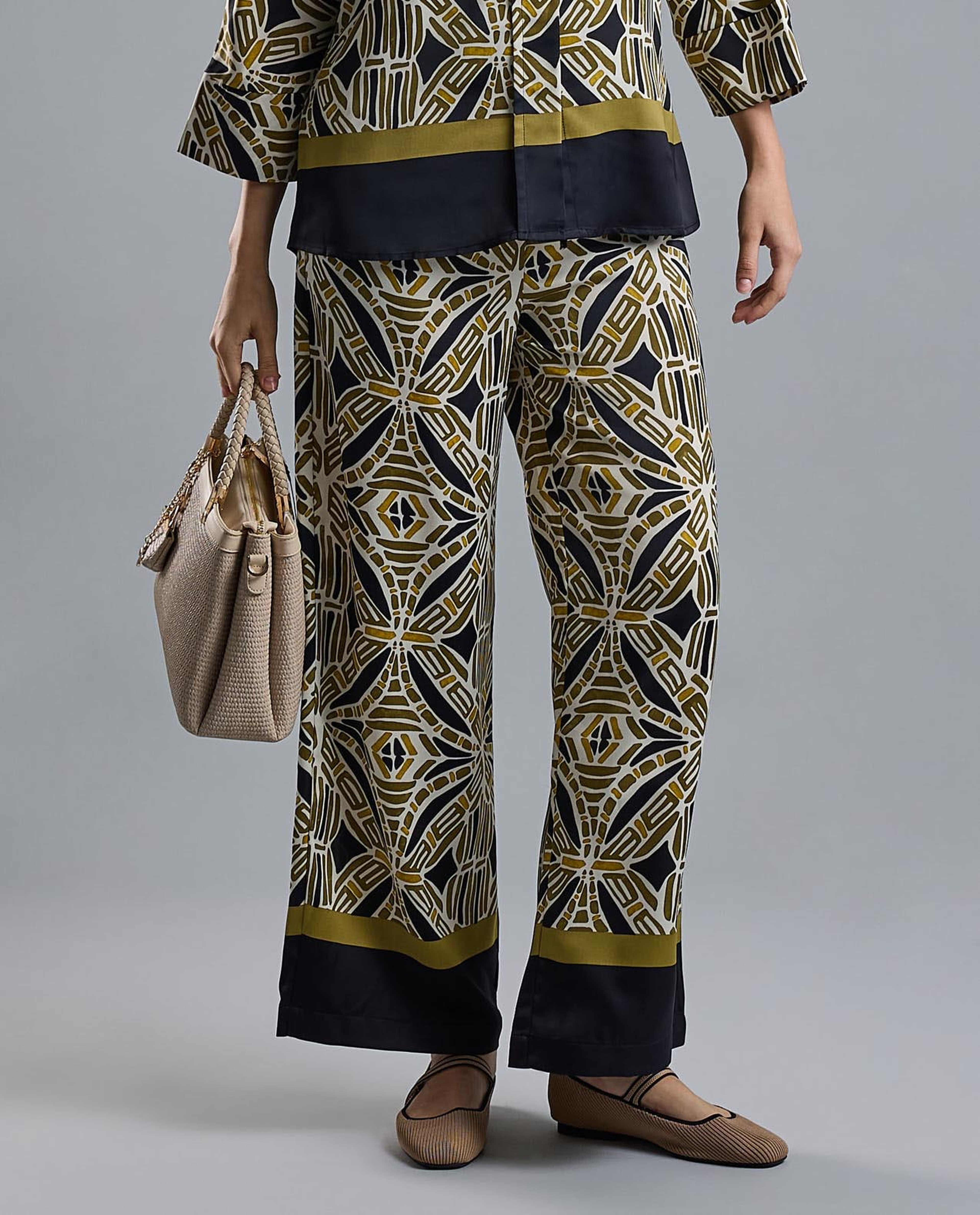 Printed Wide Leg Pants with Drawstring Waist