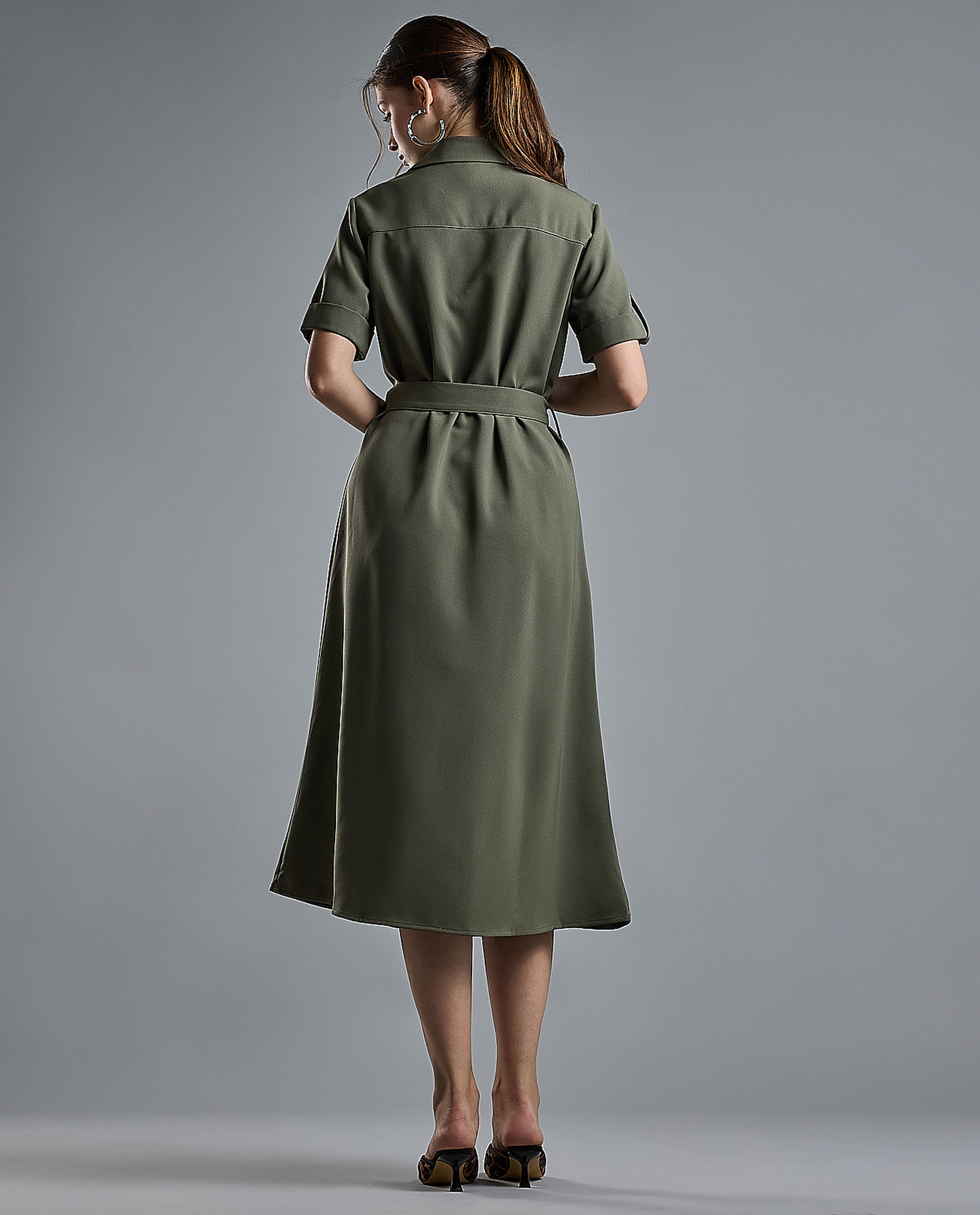 Solid Shirt Dress with Short Sleeves