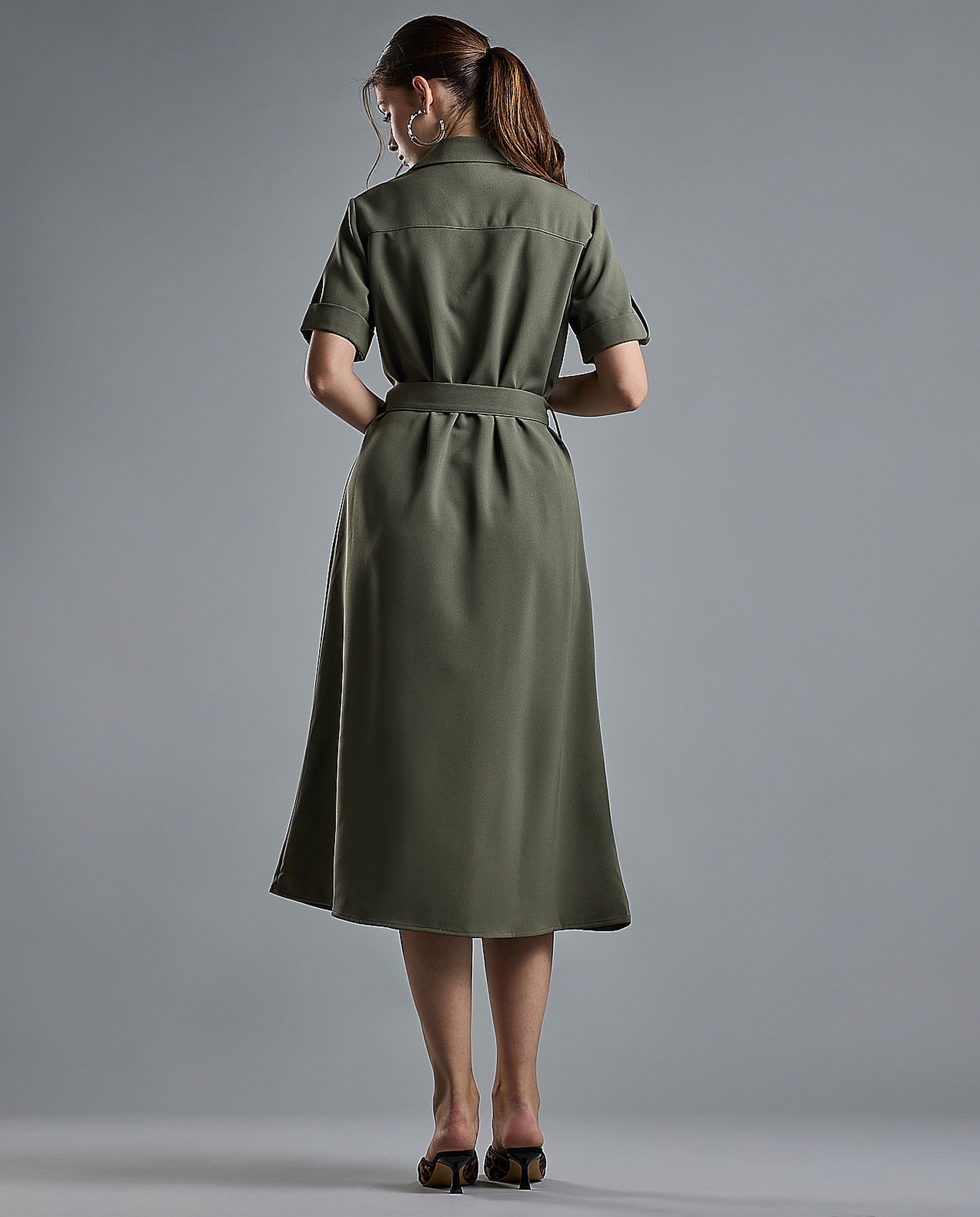 Solid Shirt Dress with Short Sleeves