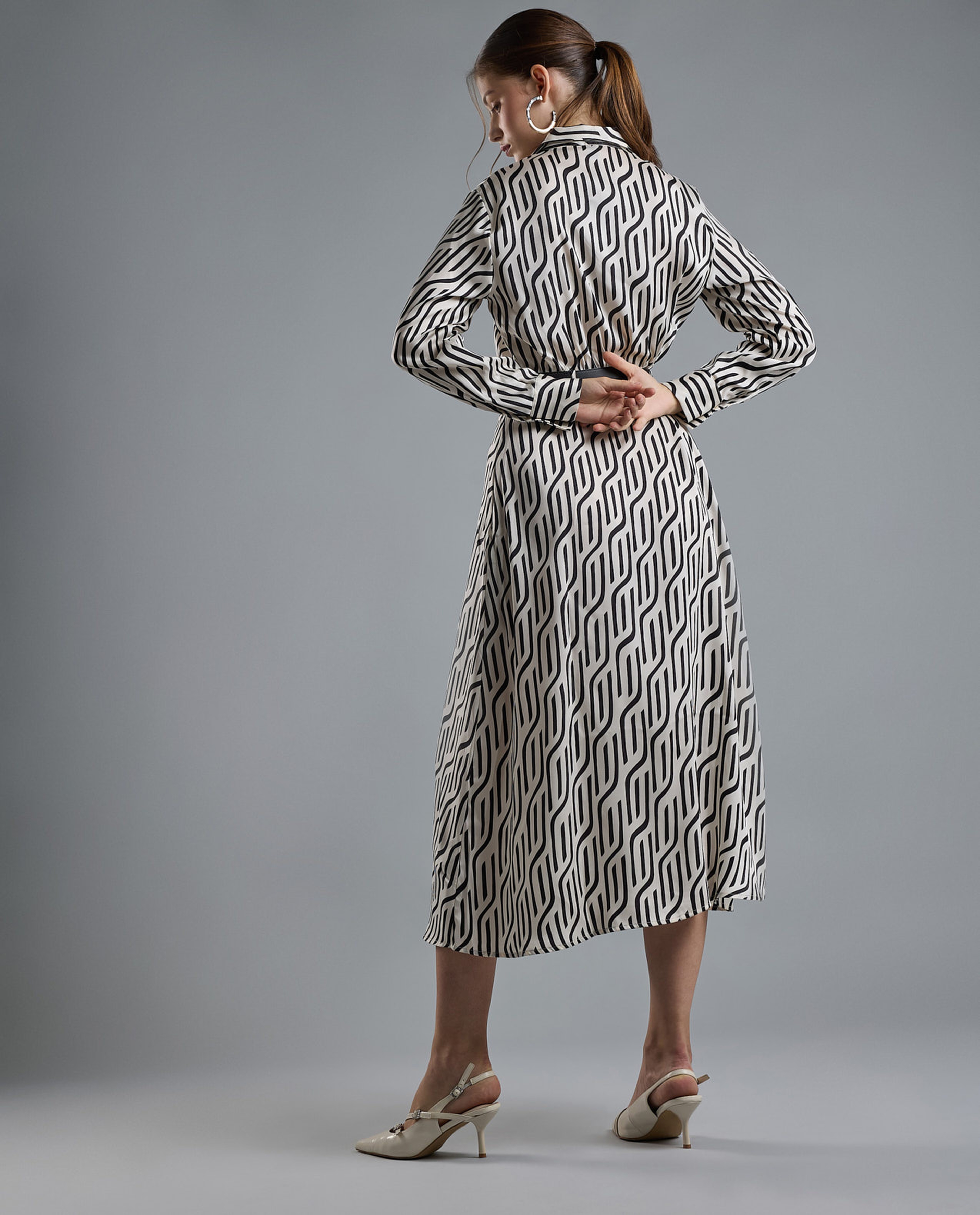 Patterned Shirt Dress with Long Sleeves