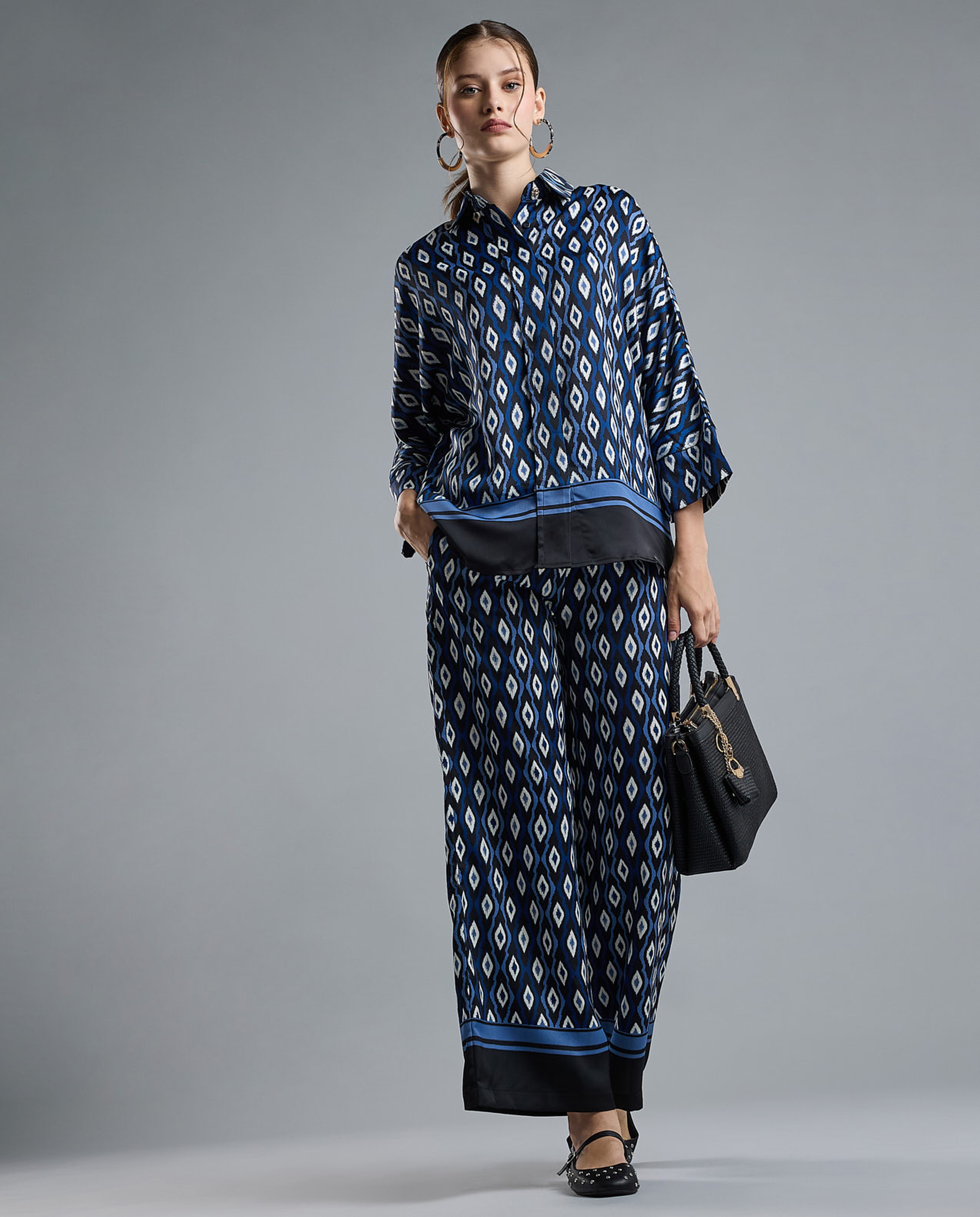 Printed Wide Leg Pants with Drawstring Waist