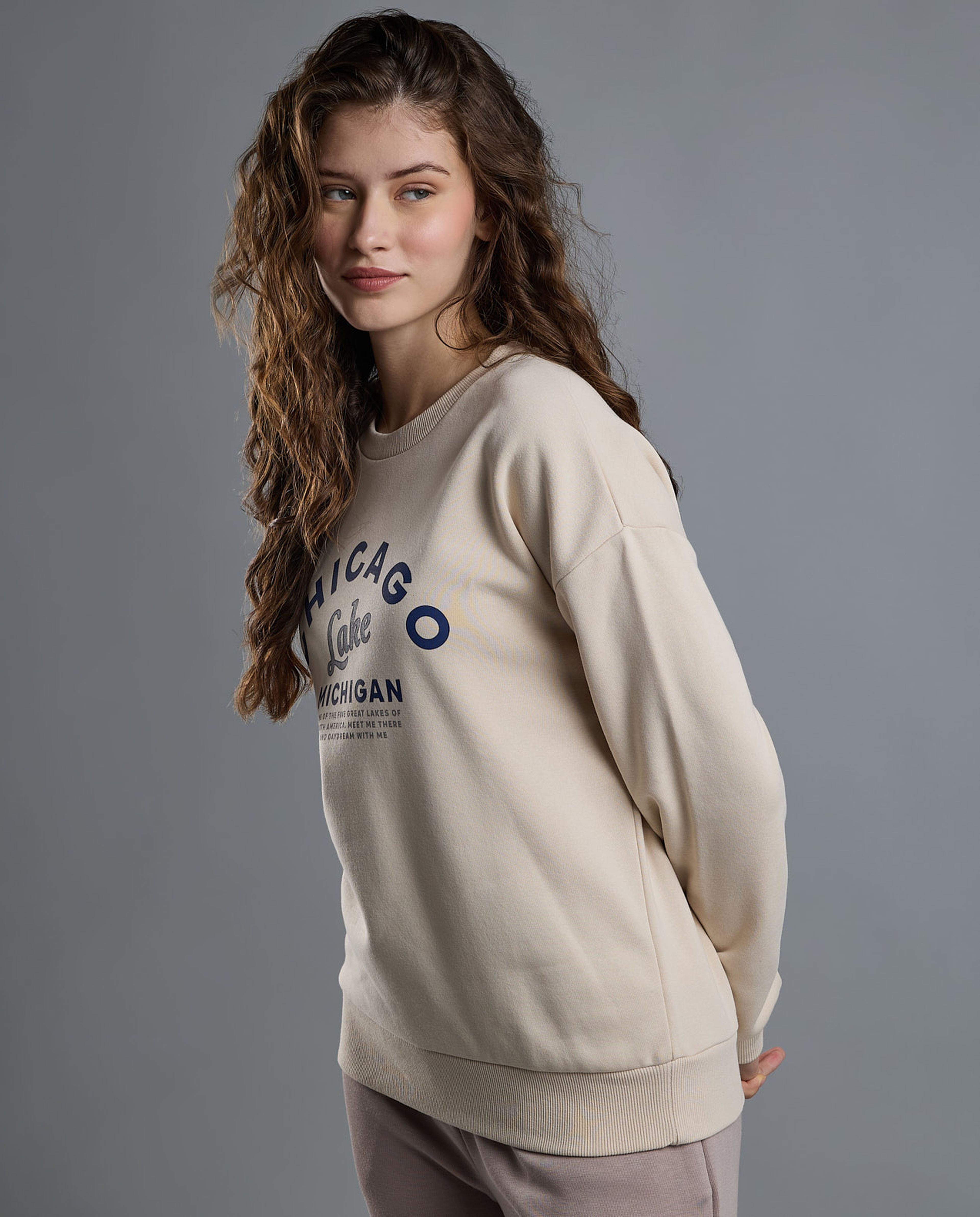 Printed Sweatshirt with Crew Neck and Long Sleeves