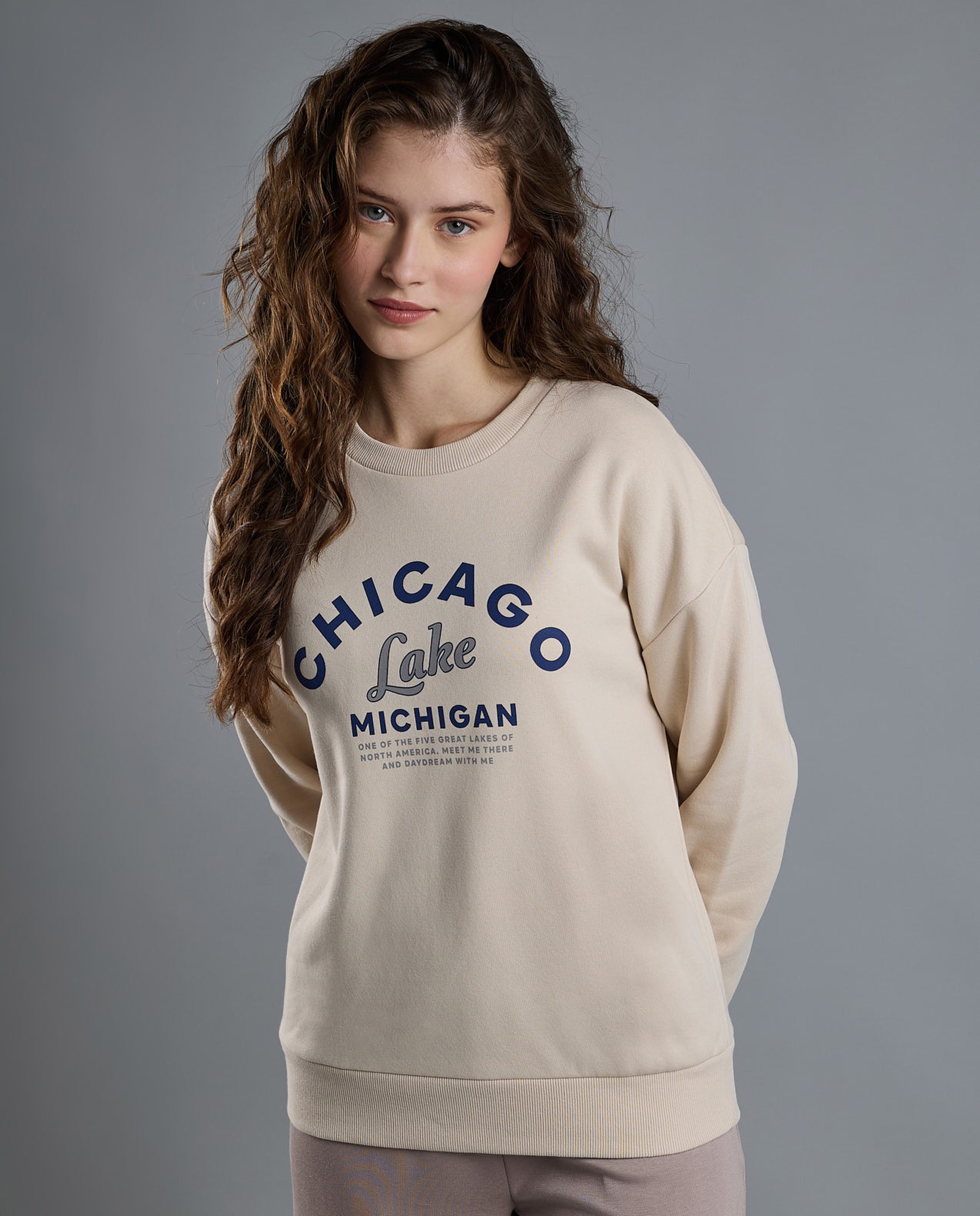 Printed Sweatshirt with Crew Neck and Long Sleeves