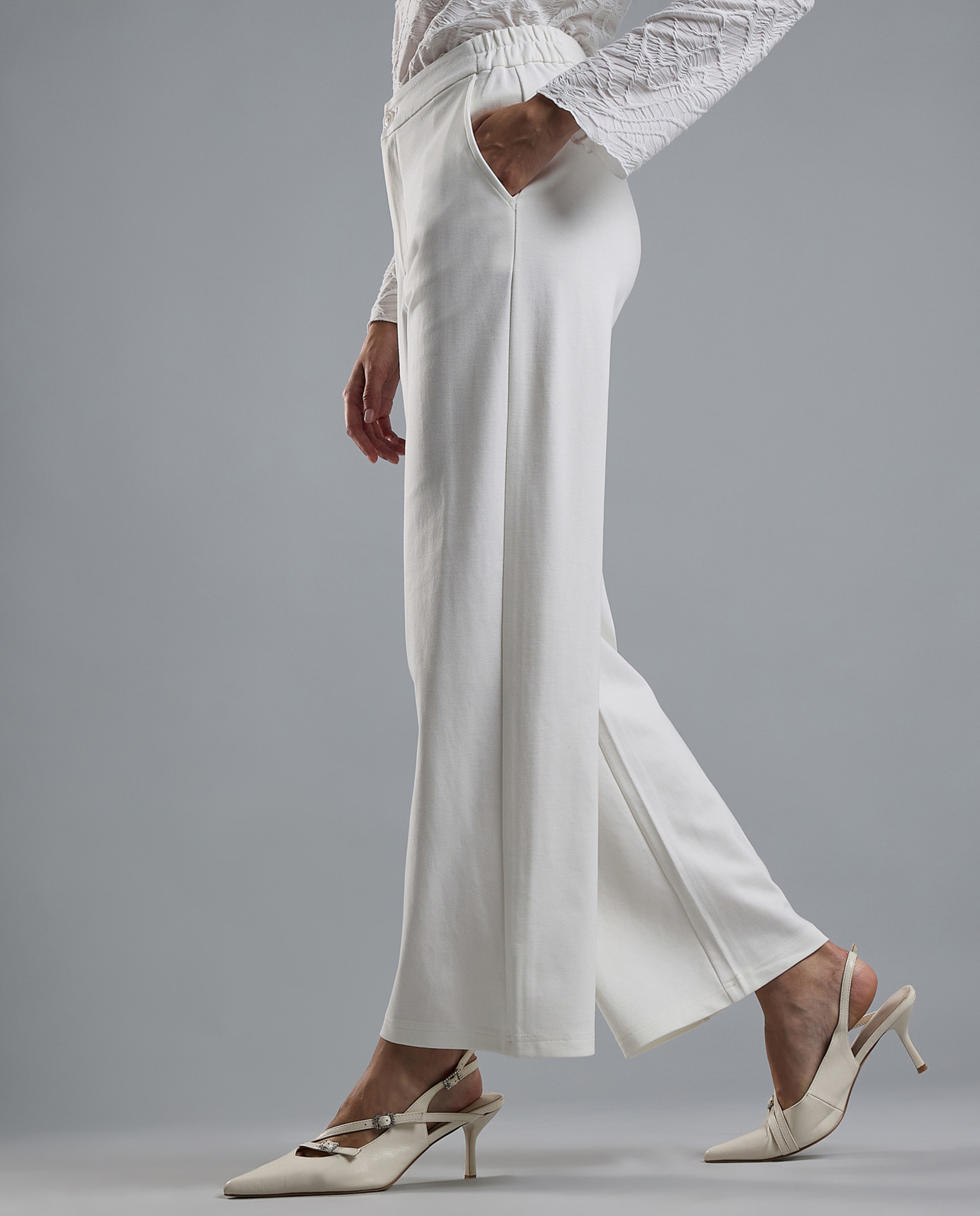 Solid Wide Leg Pants with Button Closure