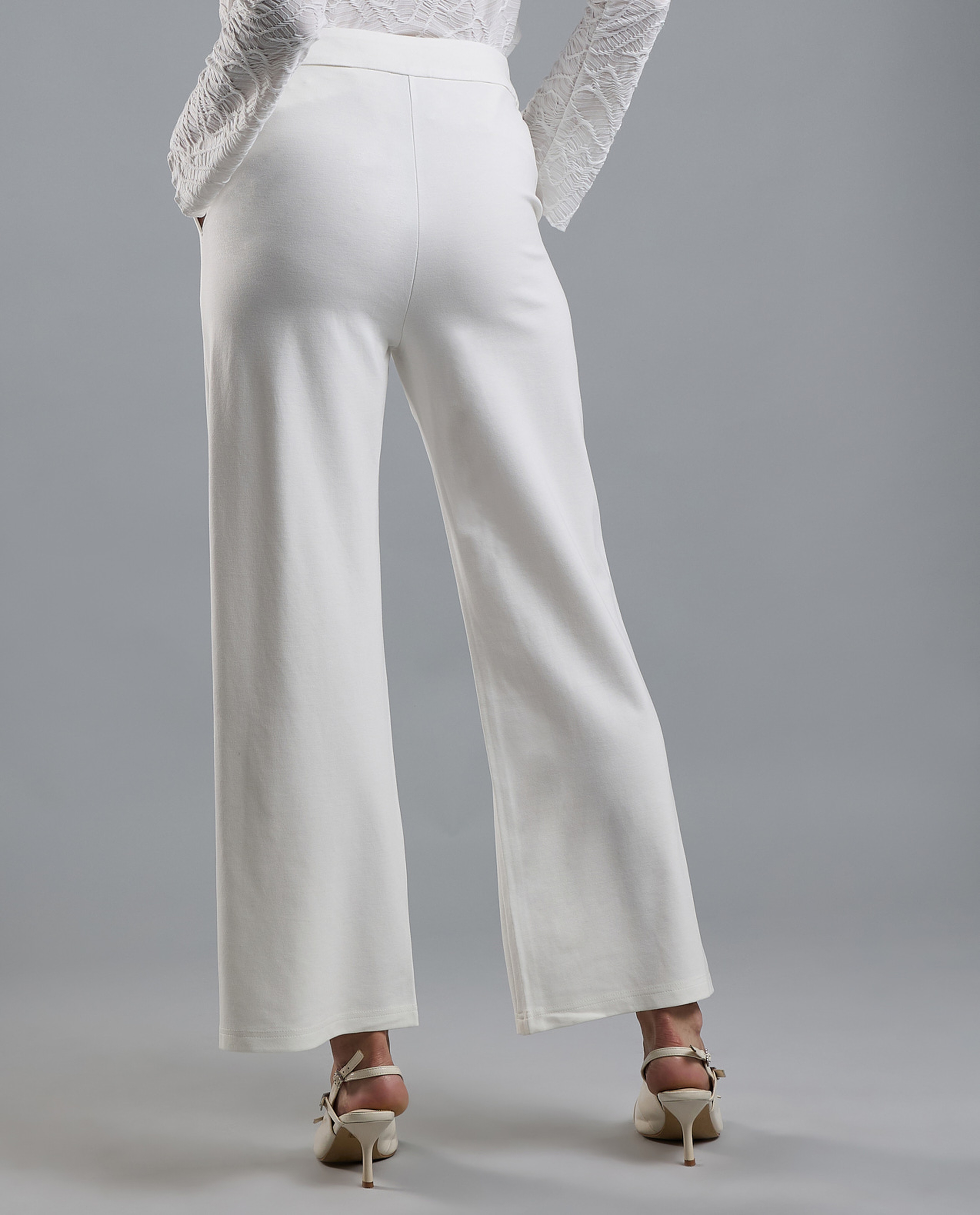 Solid Wide Leg Pants with Button Closure