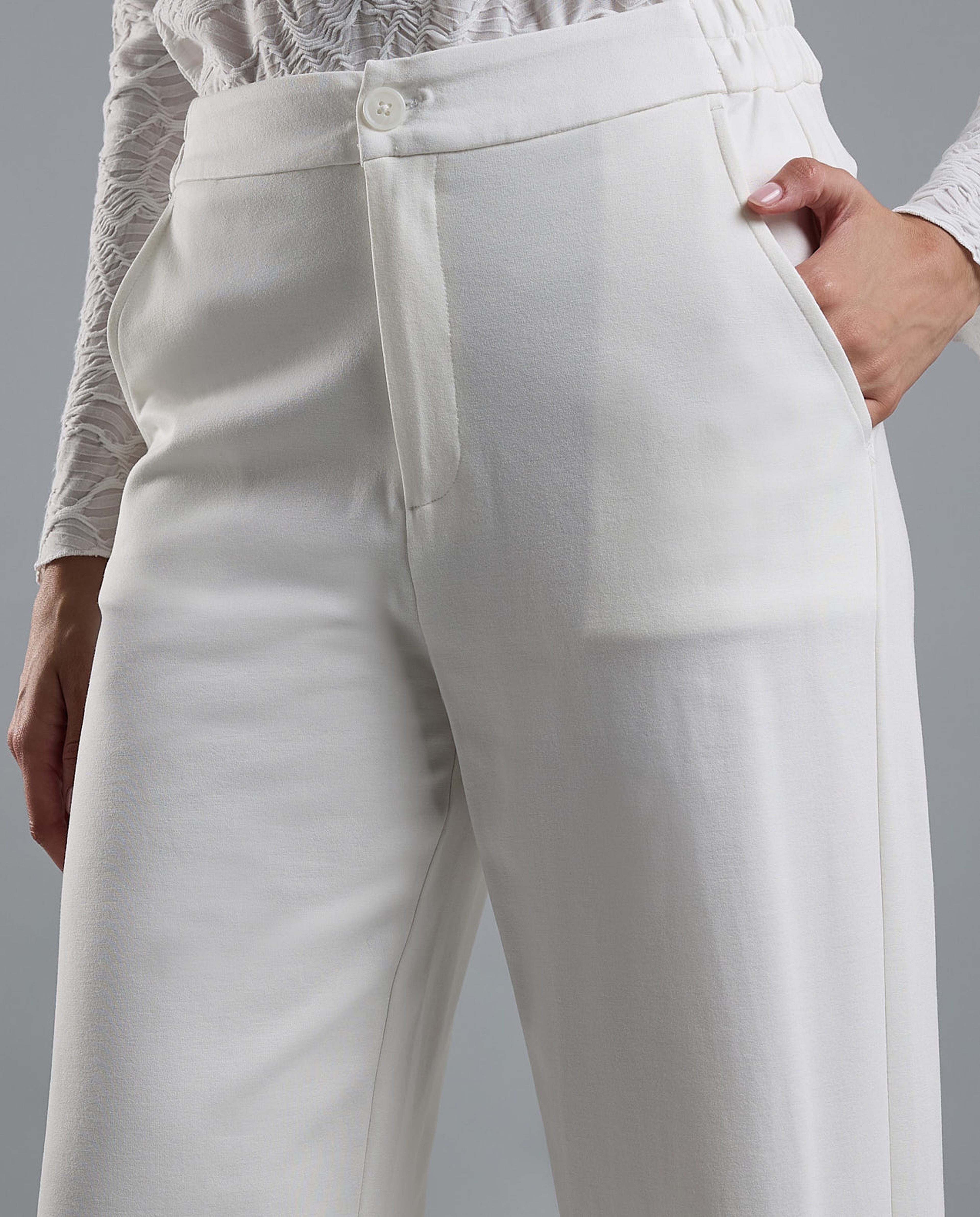 Solid Wide Leg Pants with Button Closure