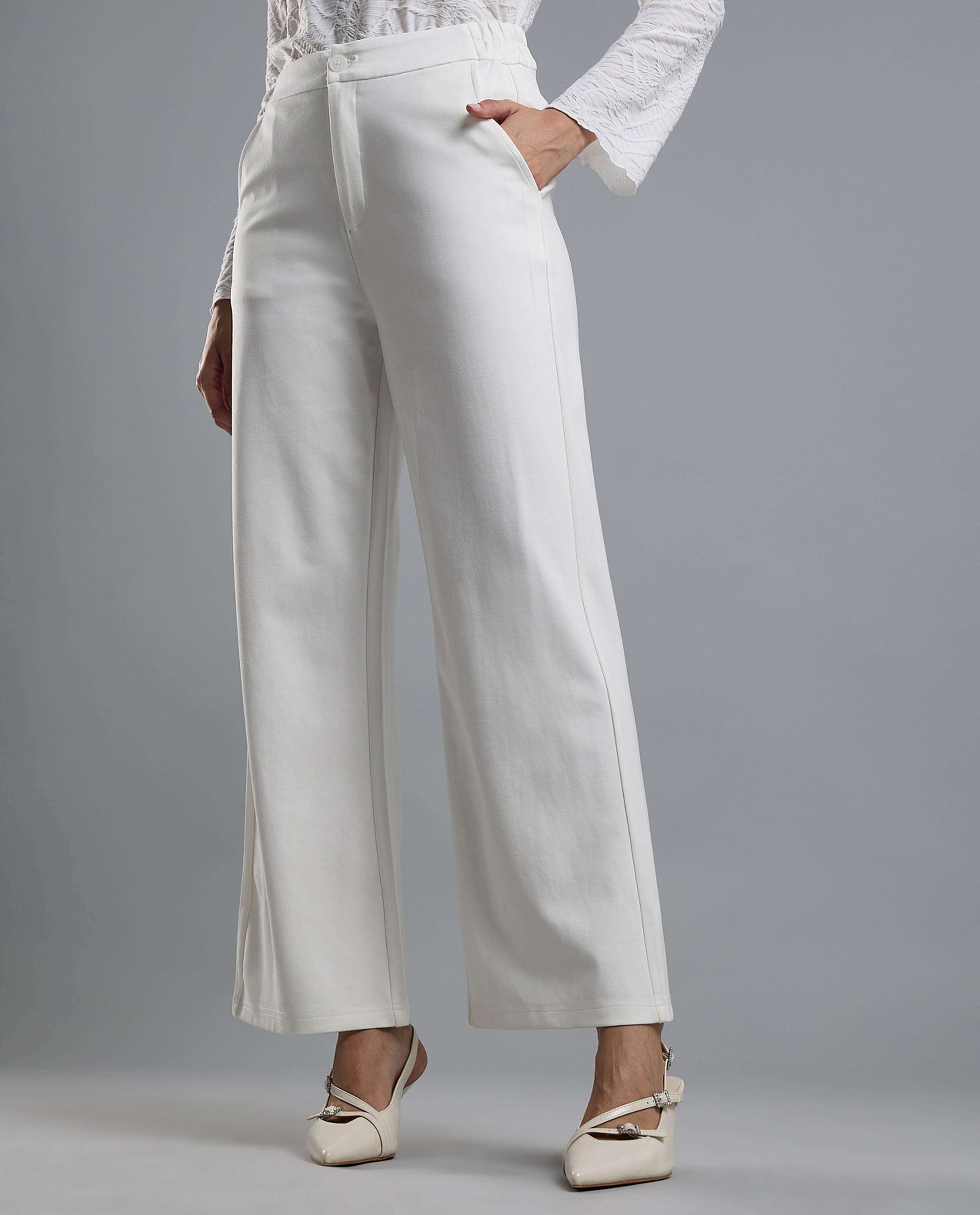 Solid Wide Leg Pants with Button Closure