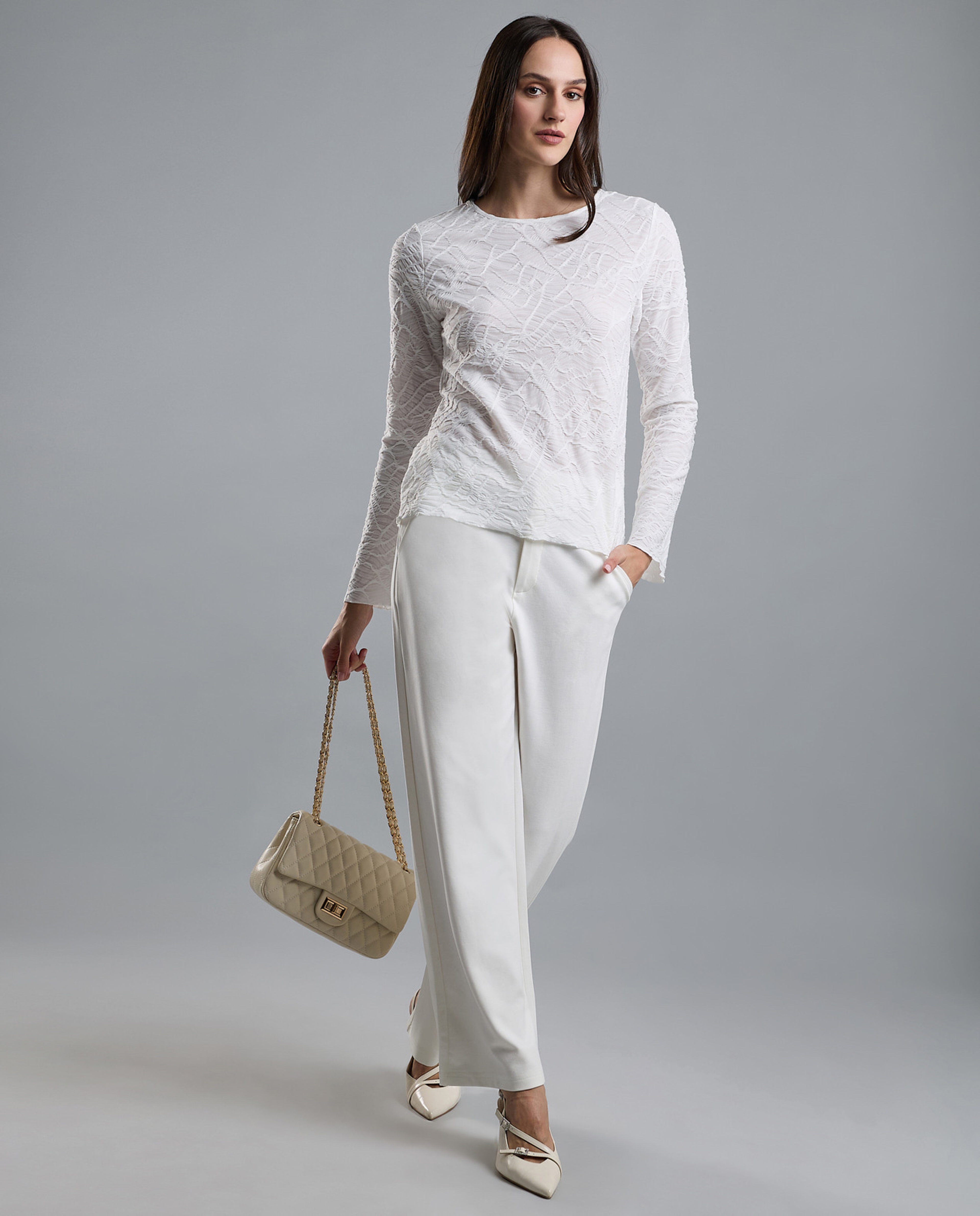 Solid Wide Leg Pants with Button Closure