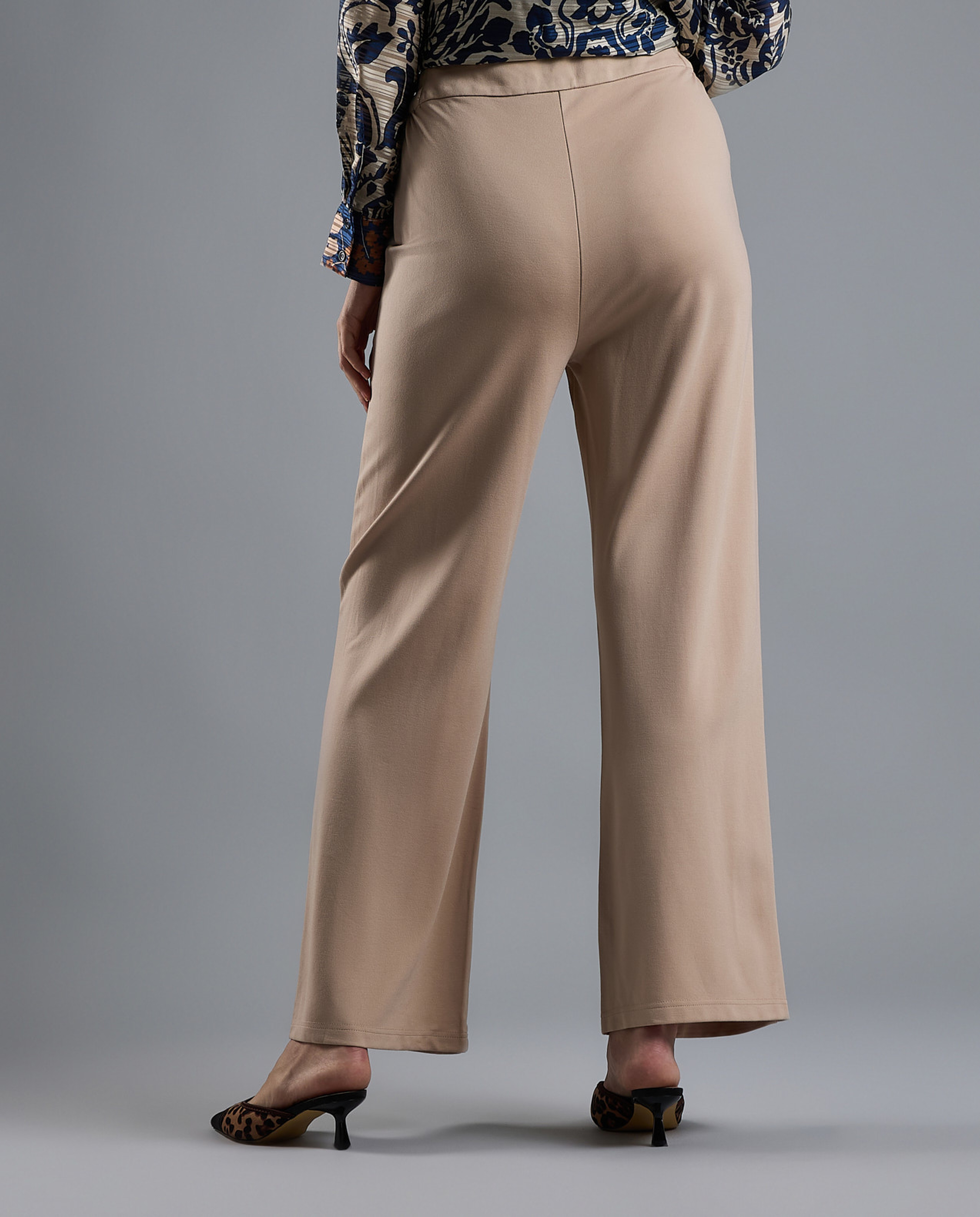 Solid Straight Fit Pants with Button Closure