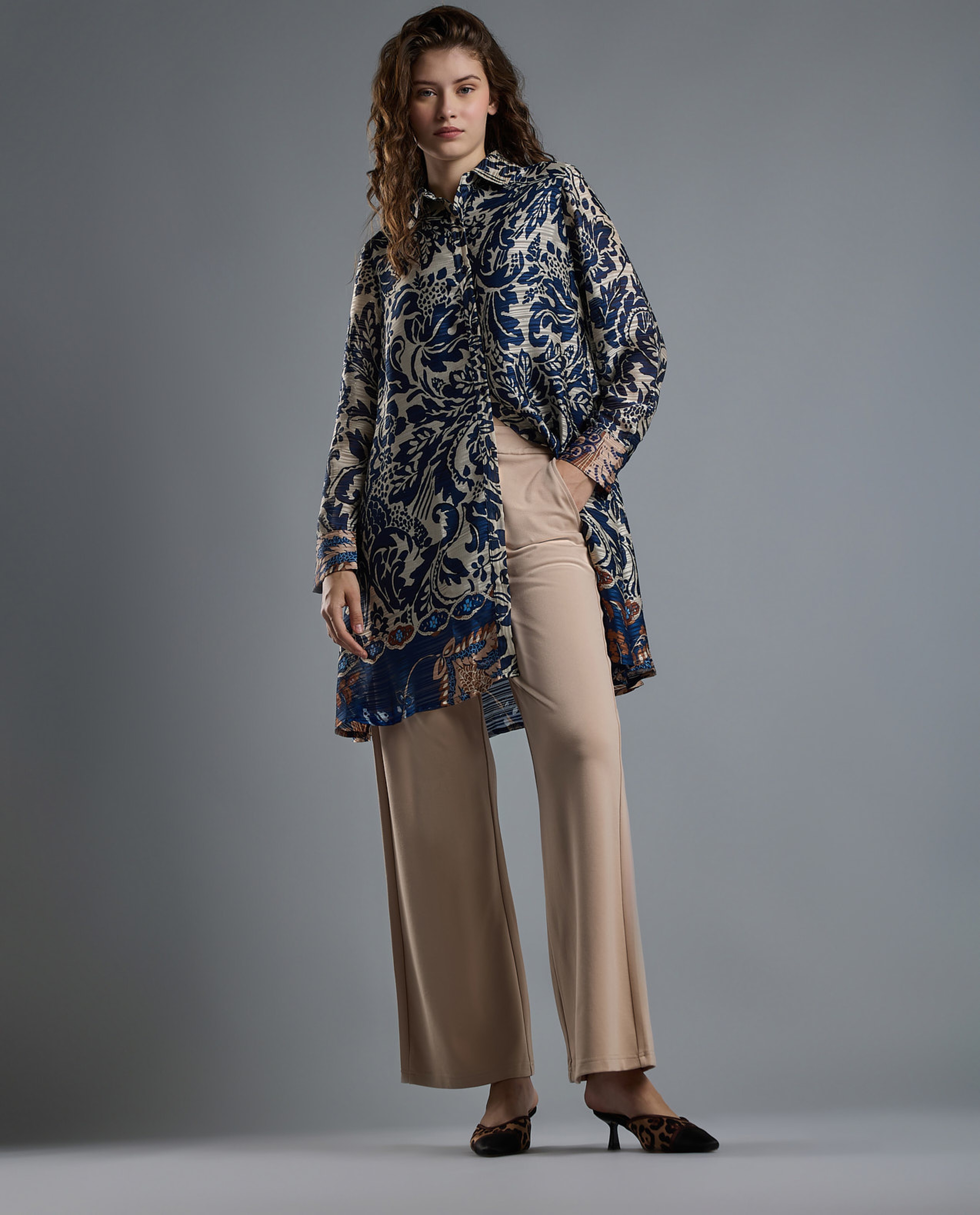 Solid Straight Fit Pants with Button Closure