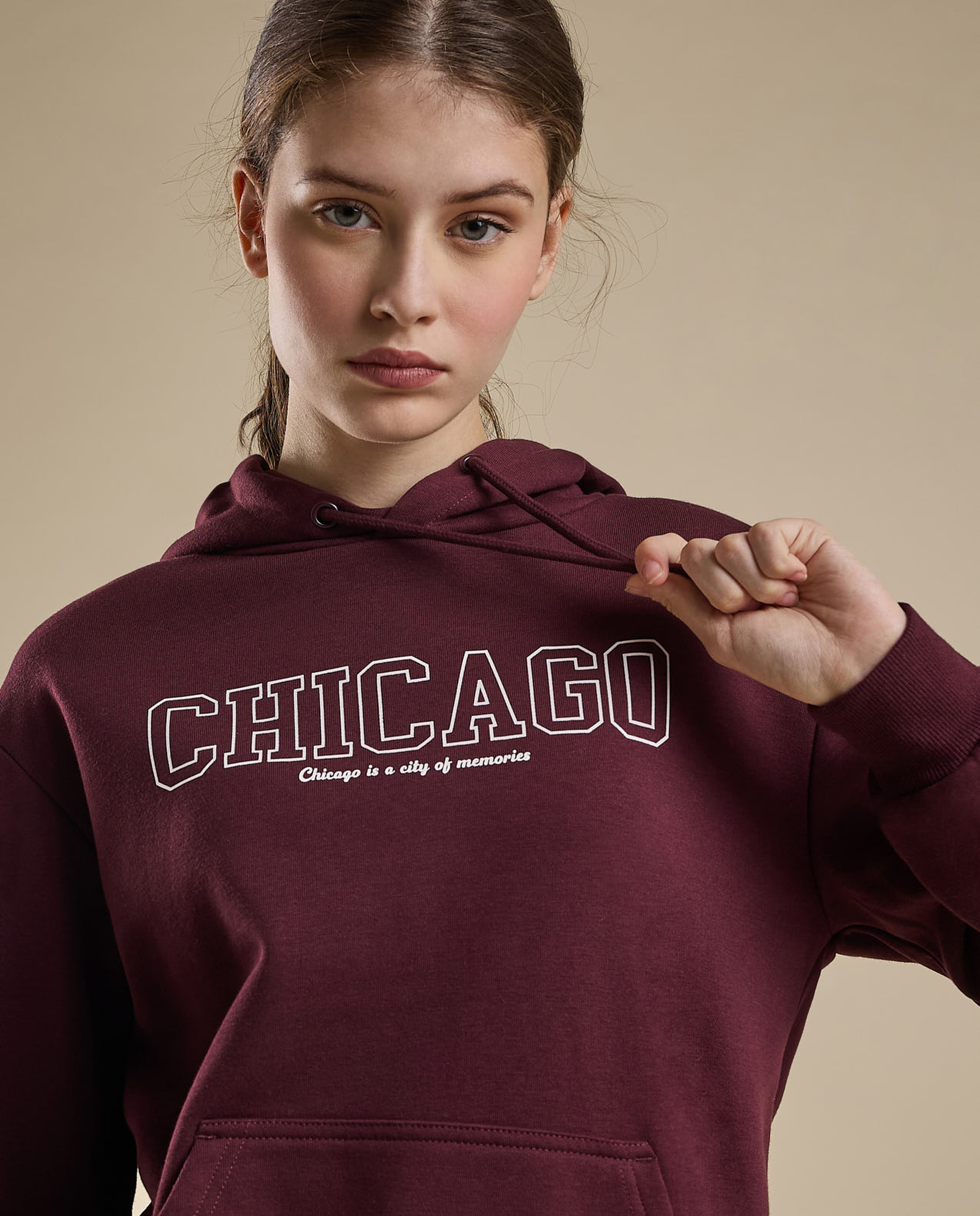 Typography Print Hoodie with Long Sleeves