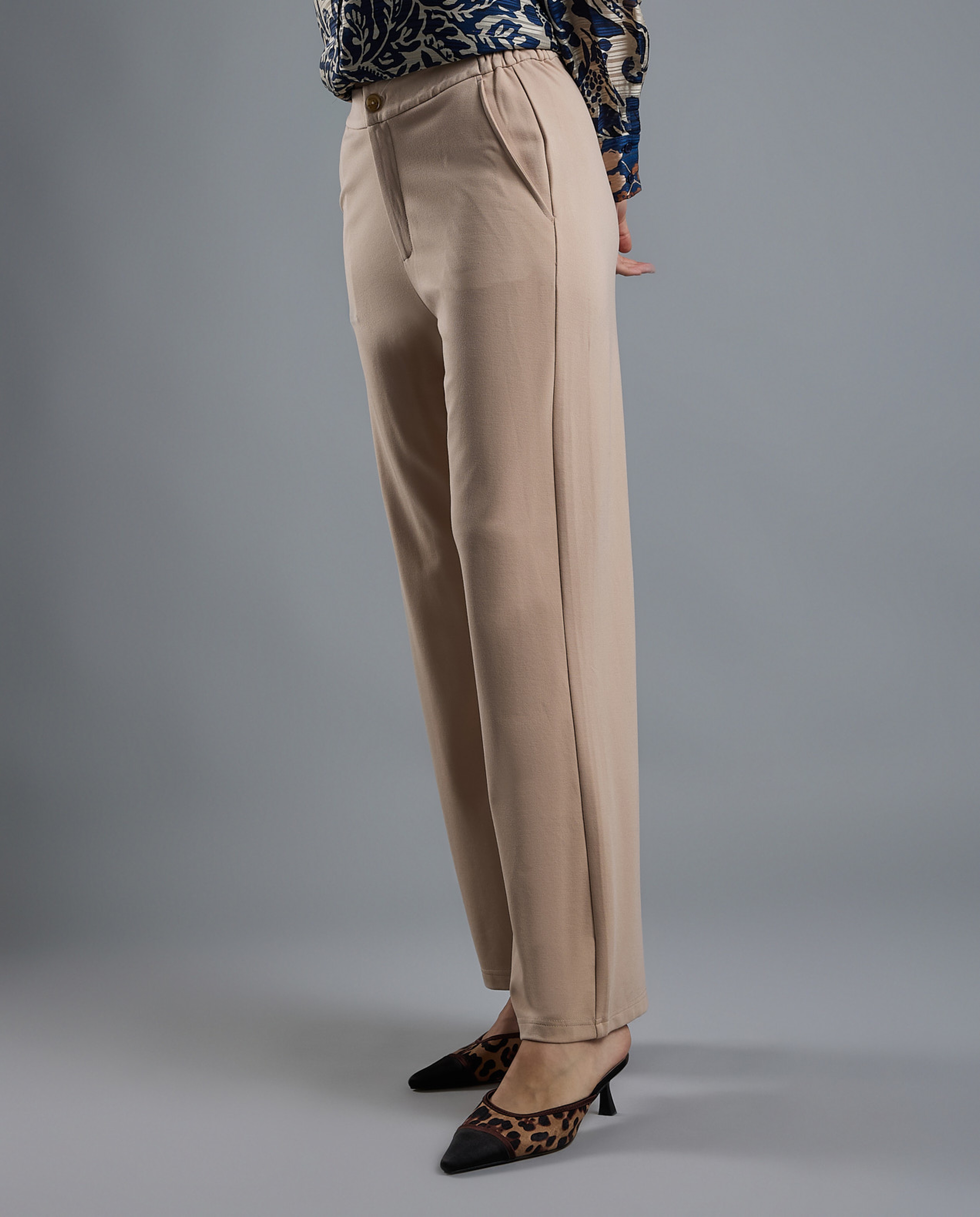 Solid Straight Fit Pants with Button Closure