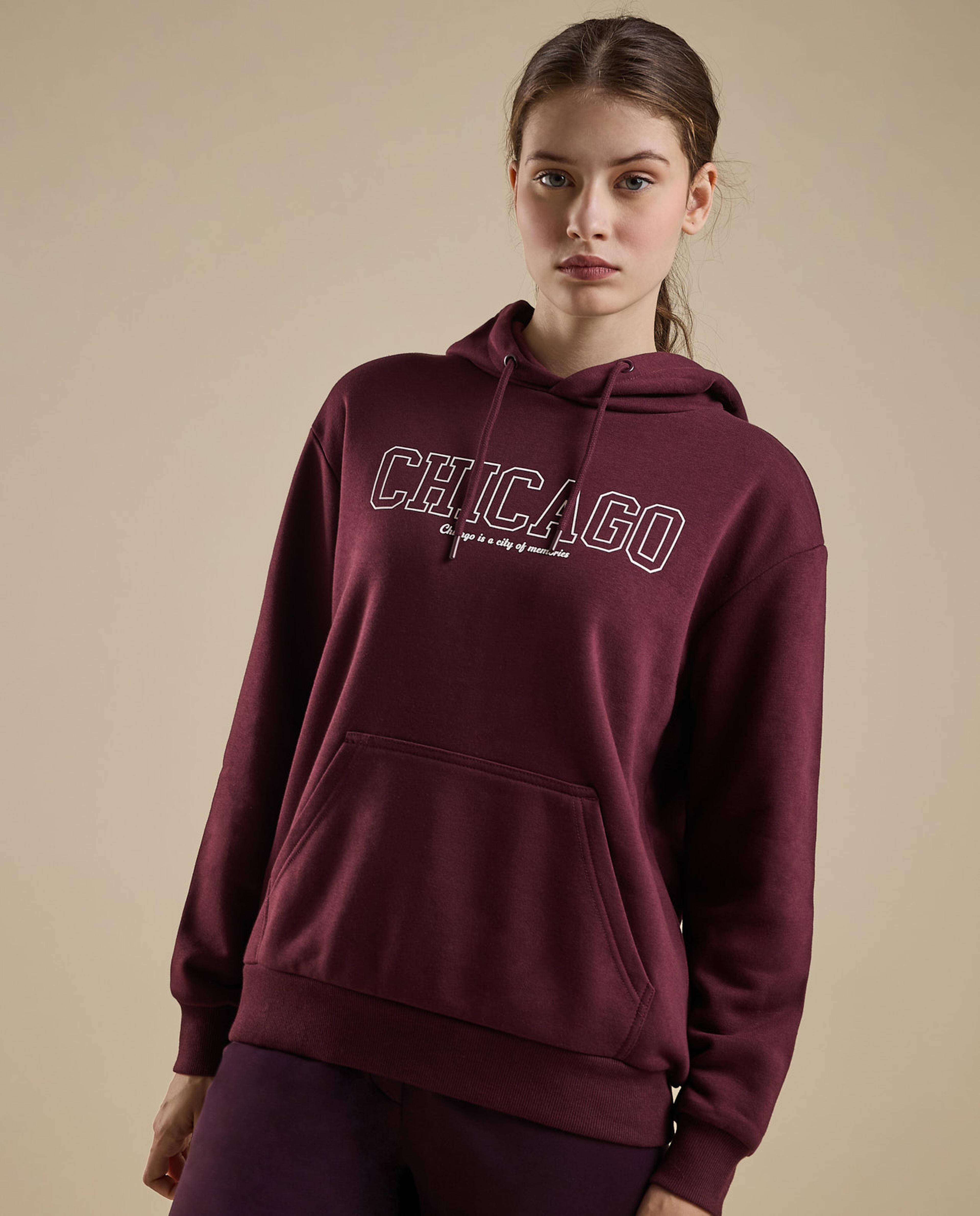 Typography Print Hoodie with Long Sleeves