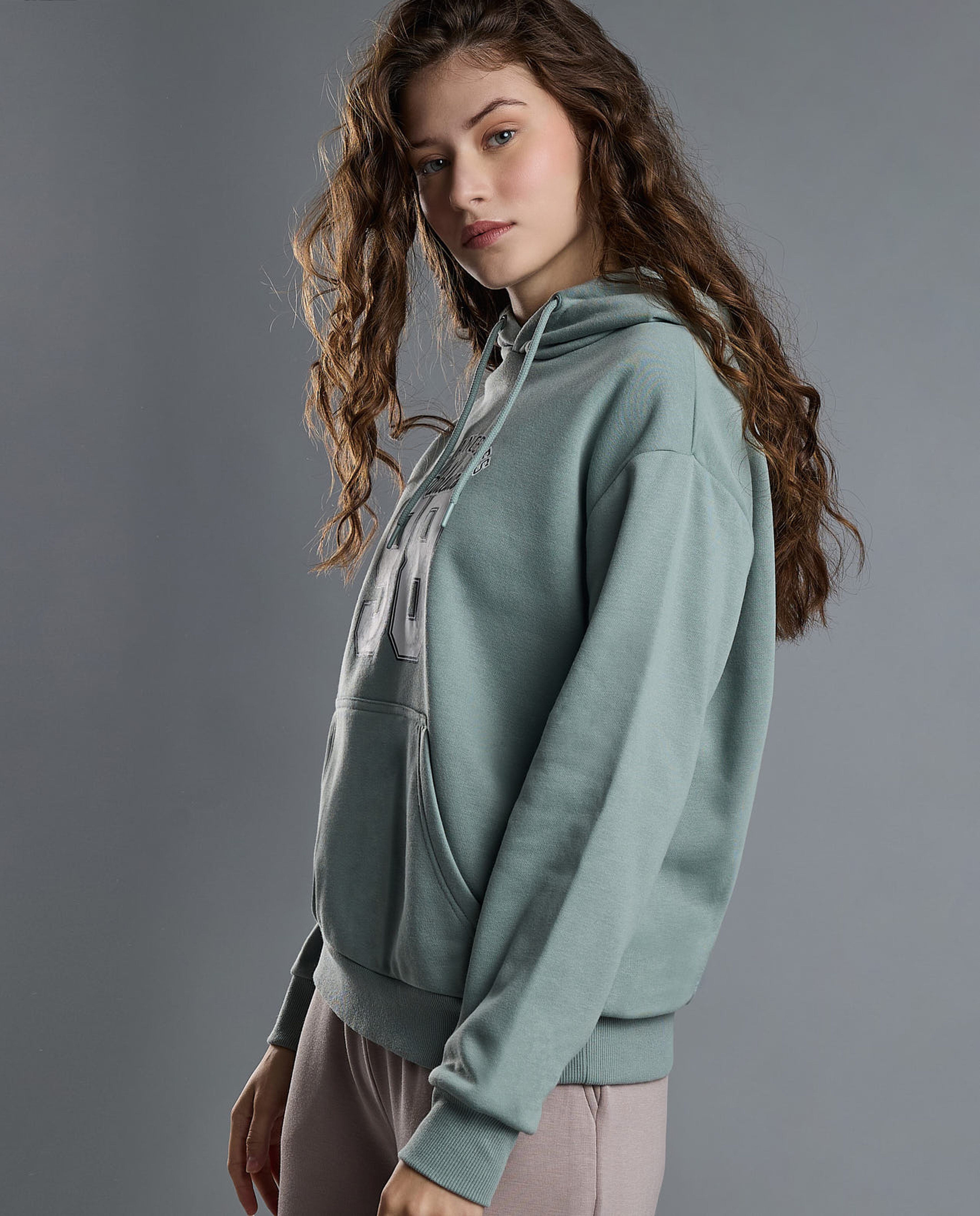 Typography Print Hoodie with Long Sleeves