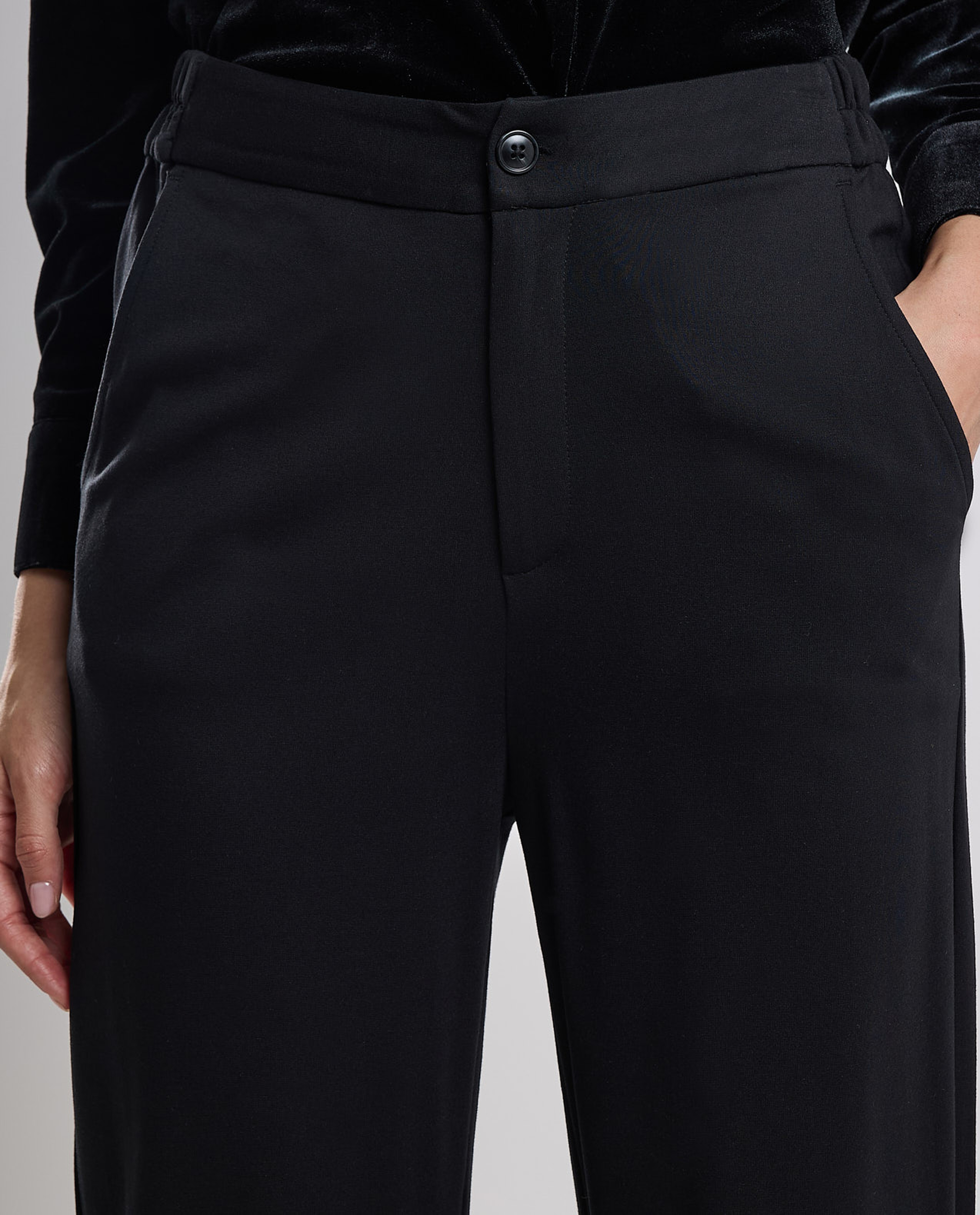 Solid Wide Leg Pants with Button Closure