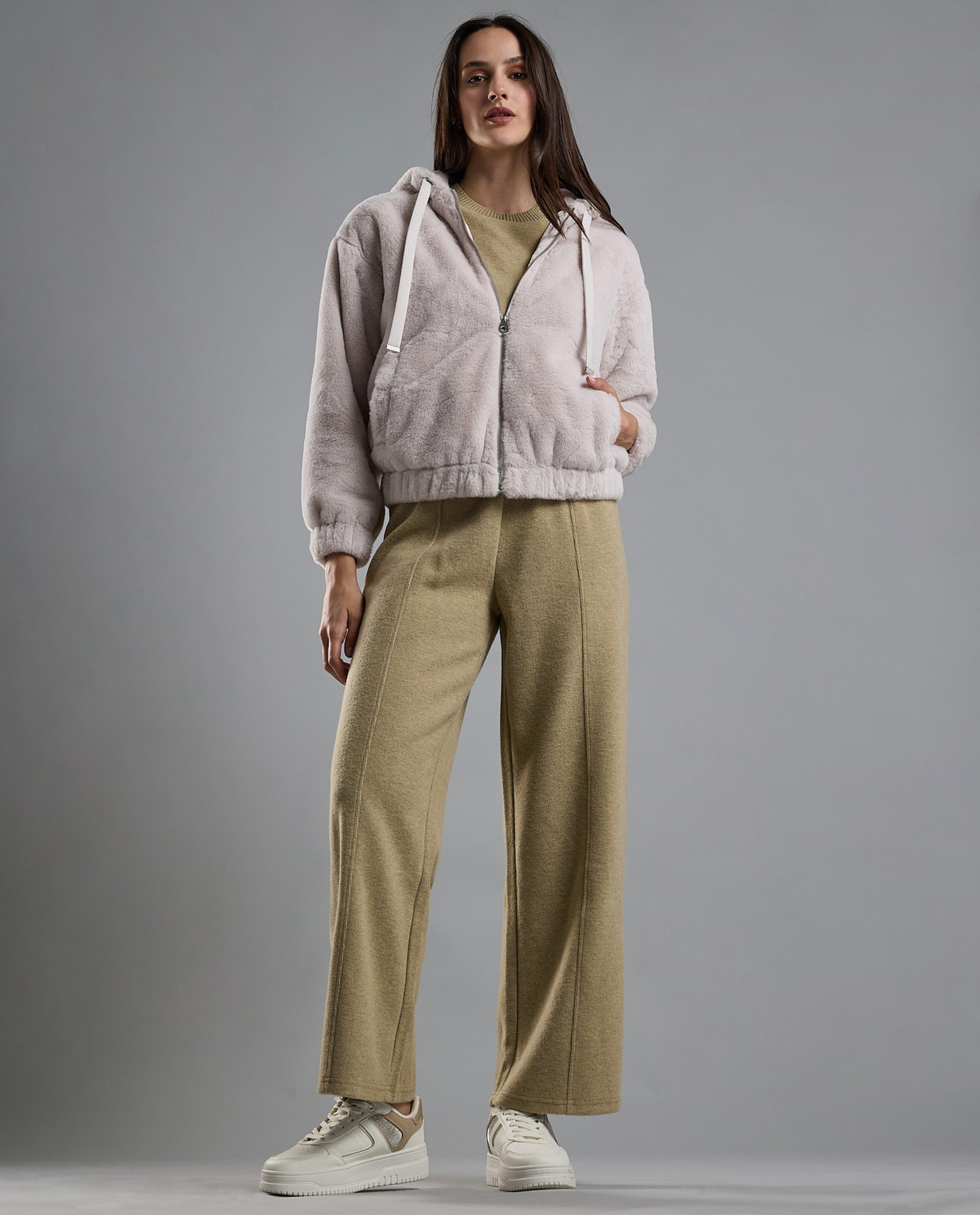 Solid Hooded Jacket with Zipper Closure