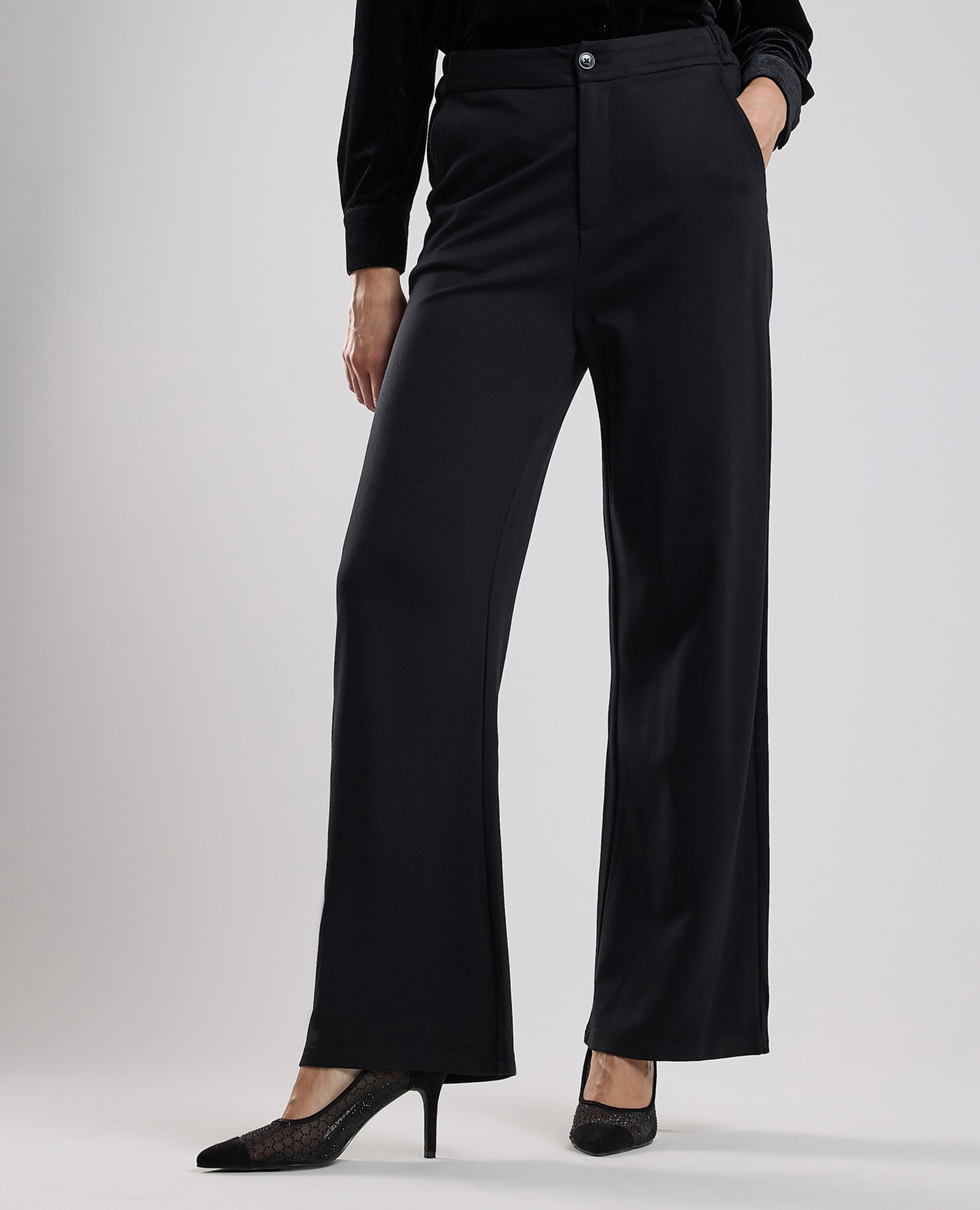 Solid Wide Leg Pants with Button Closure