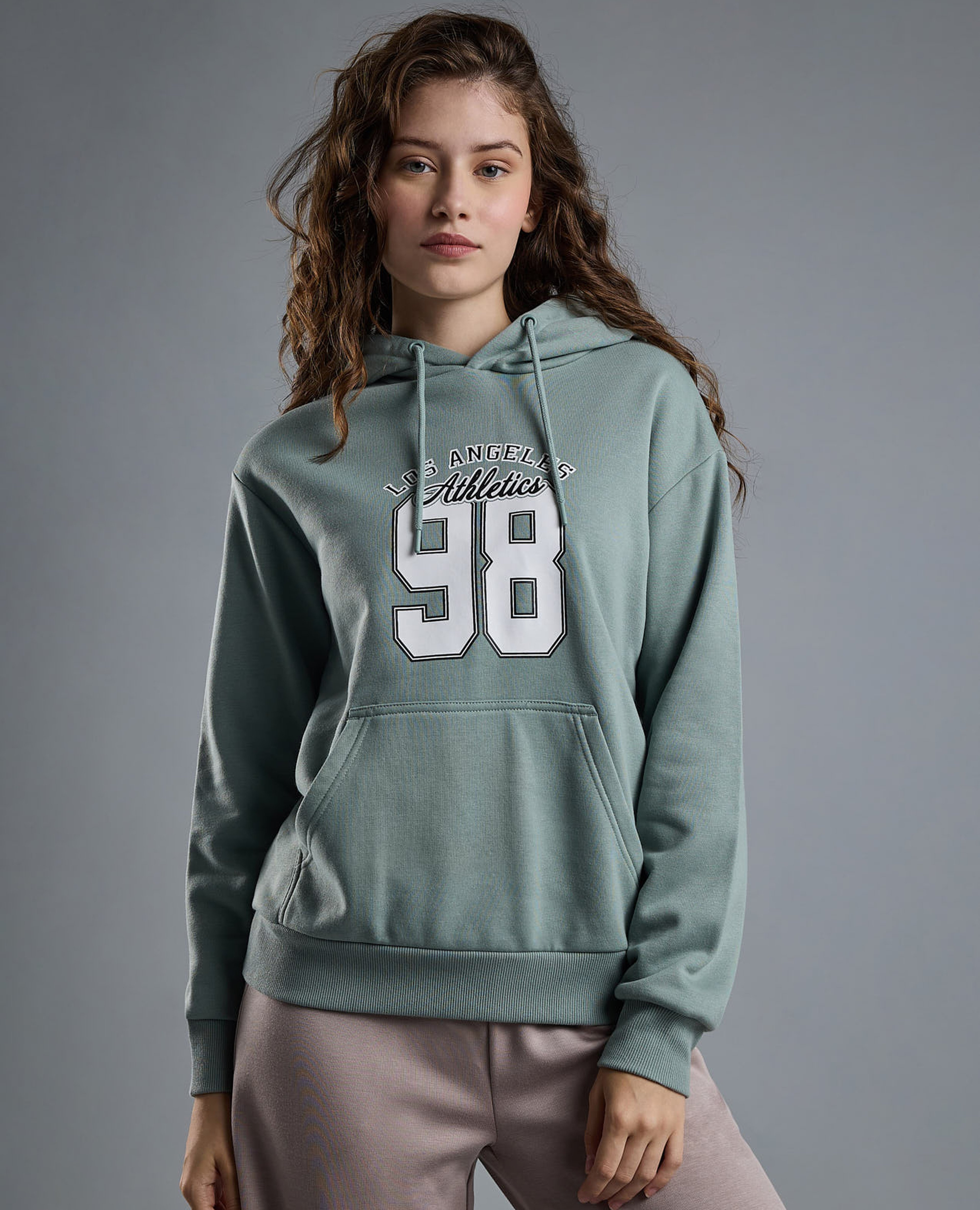 Typography Print Hoodie with Long Sleeves