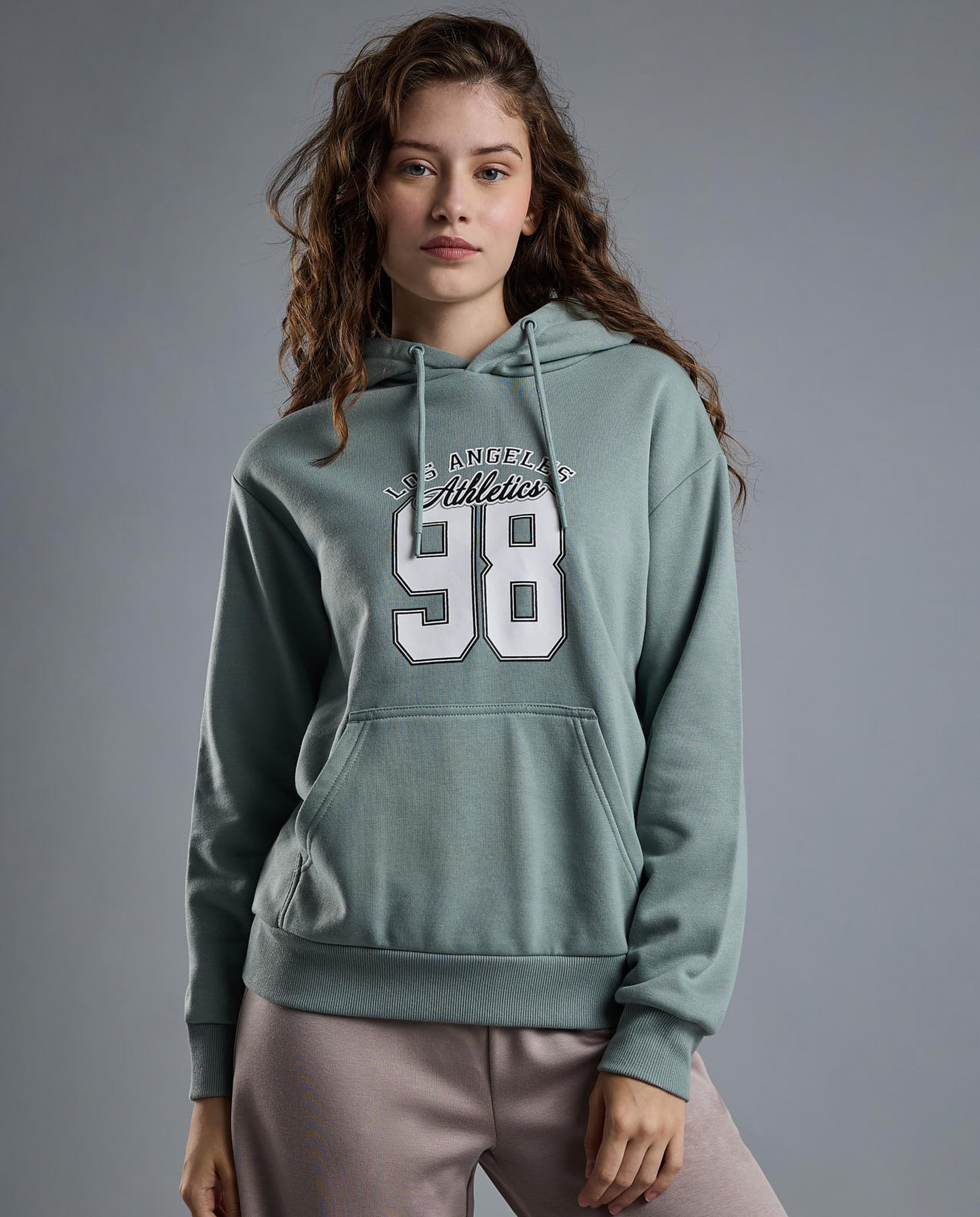 Typography Print Hoodie with Long Sleeves