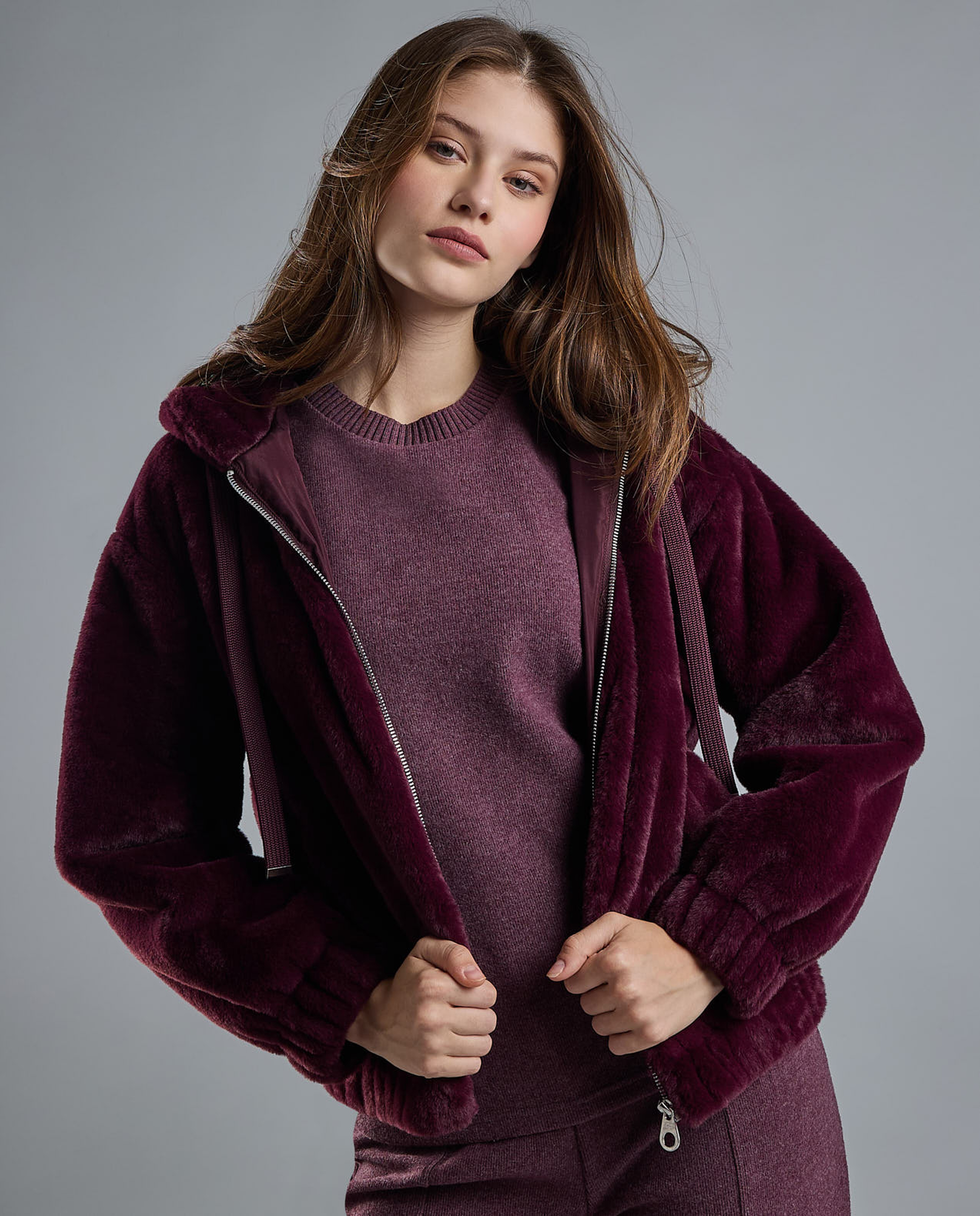 Solid Hooded Jacket with Zipper Closure