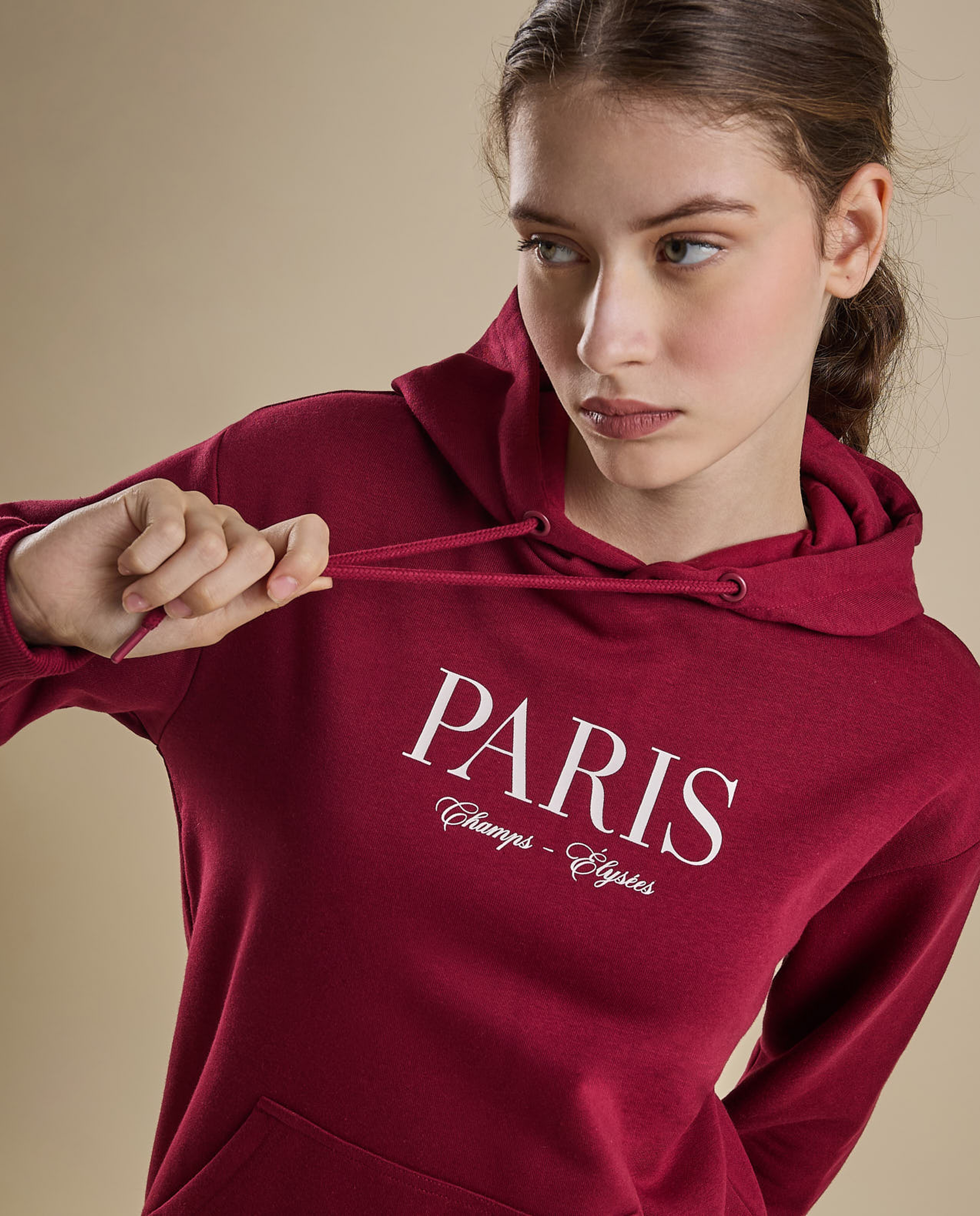 Typography Print Hoodie with Long Sleeves